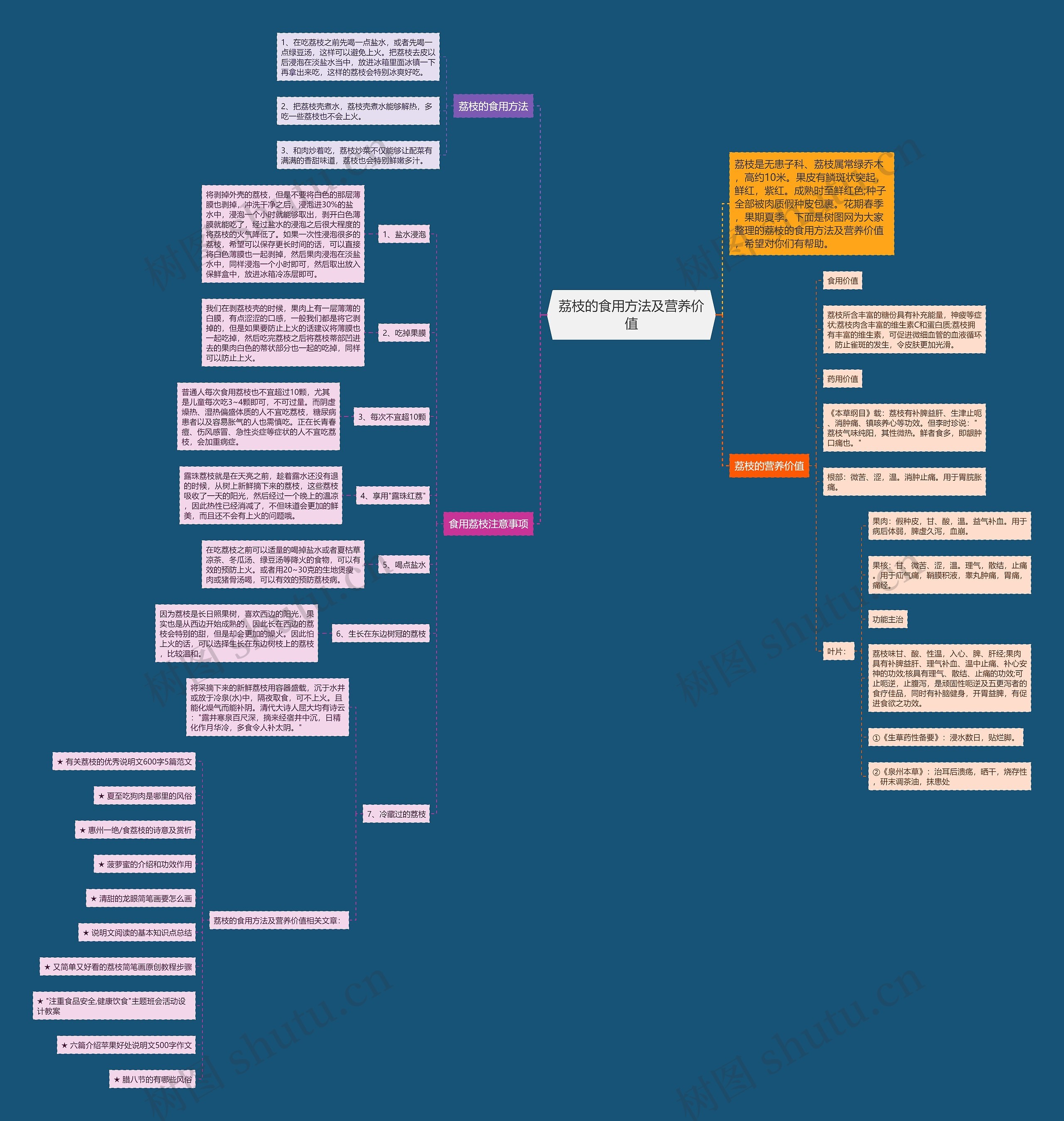 荔枝的食用方法及营养价值思维导图
