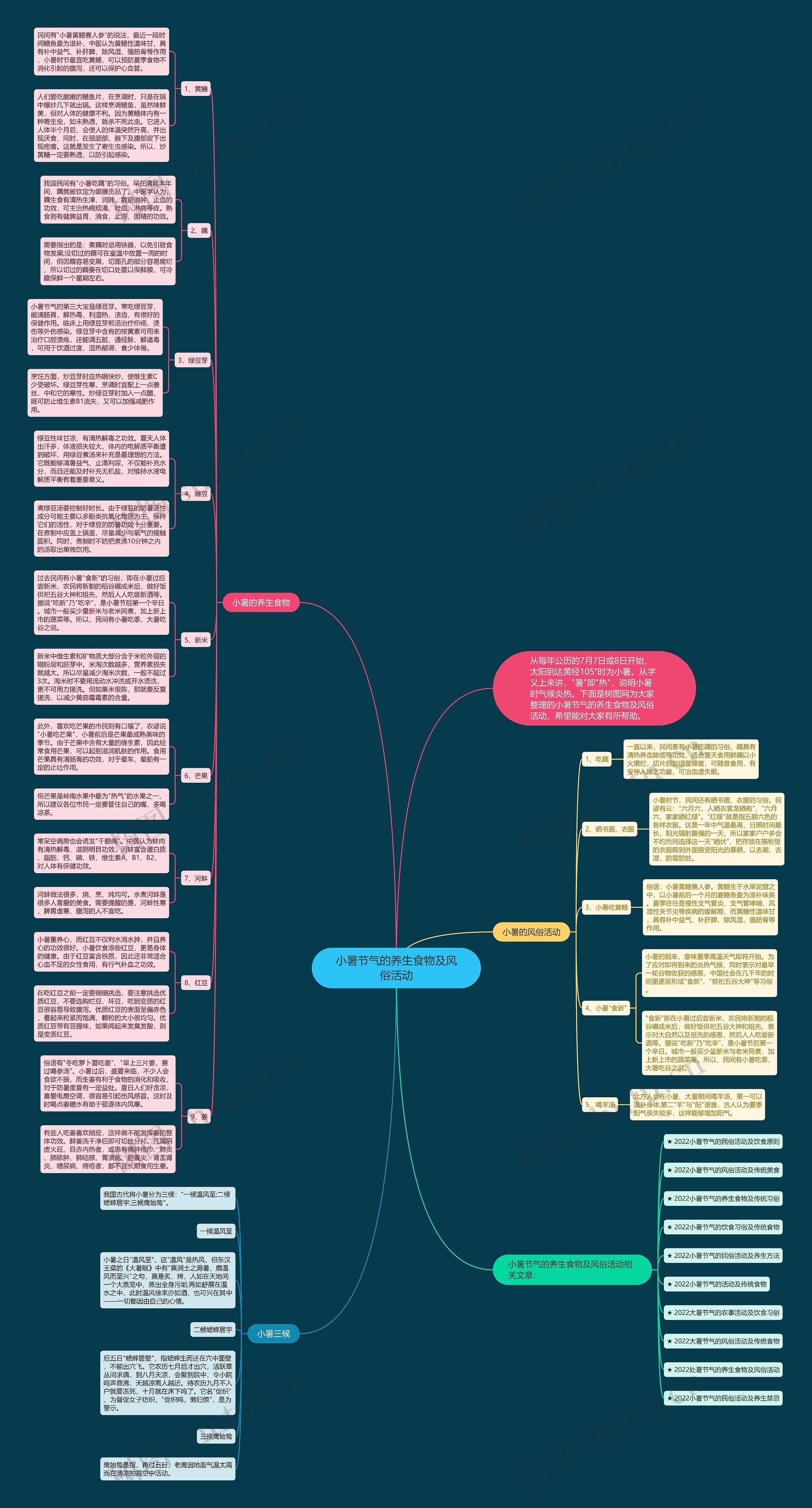 小暑节气的养生食物及风俗活动思维导图