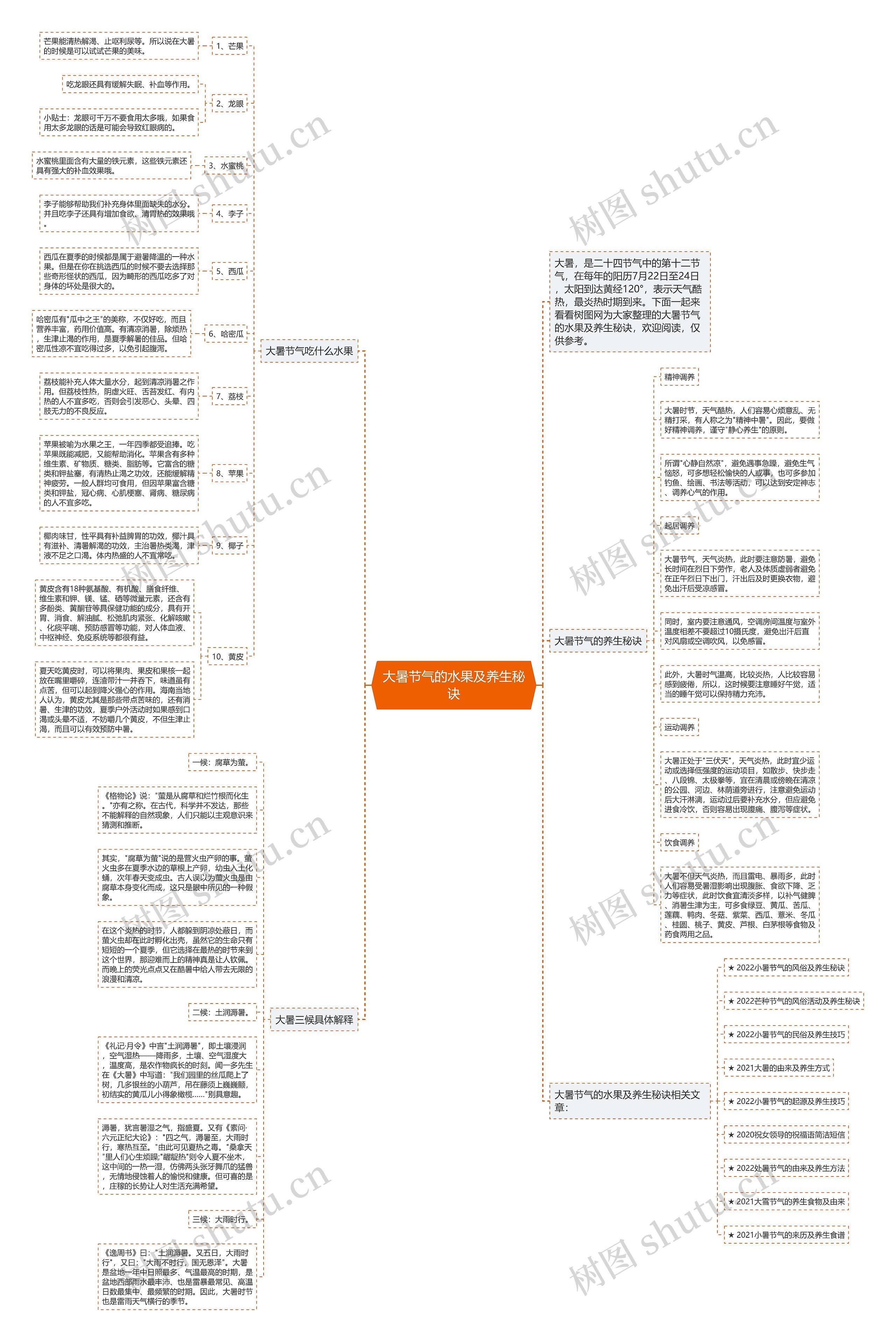 大暑节气的水果及养生秘诀思维导图