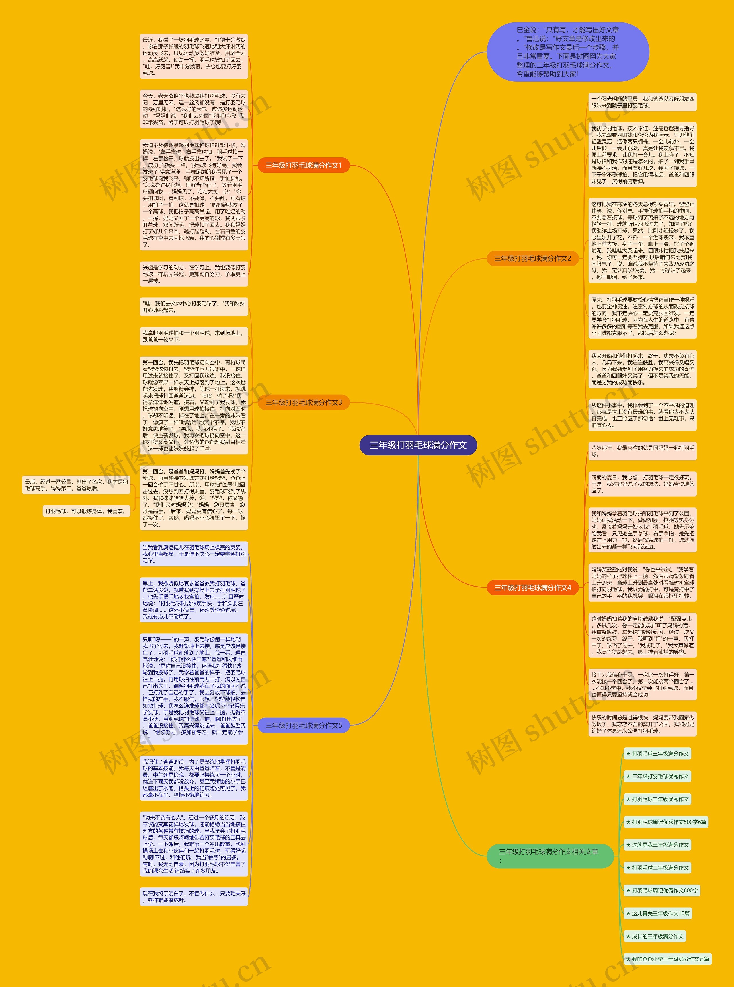 三年级打羽毛球满分作文思维导图