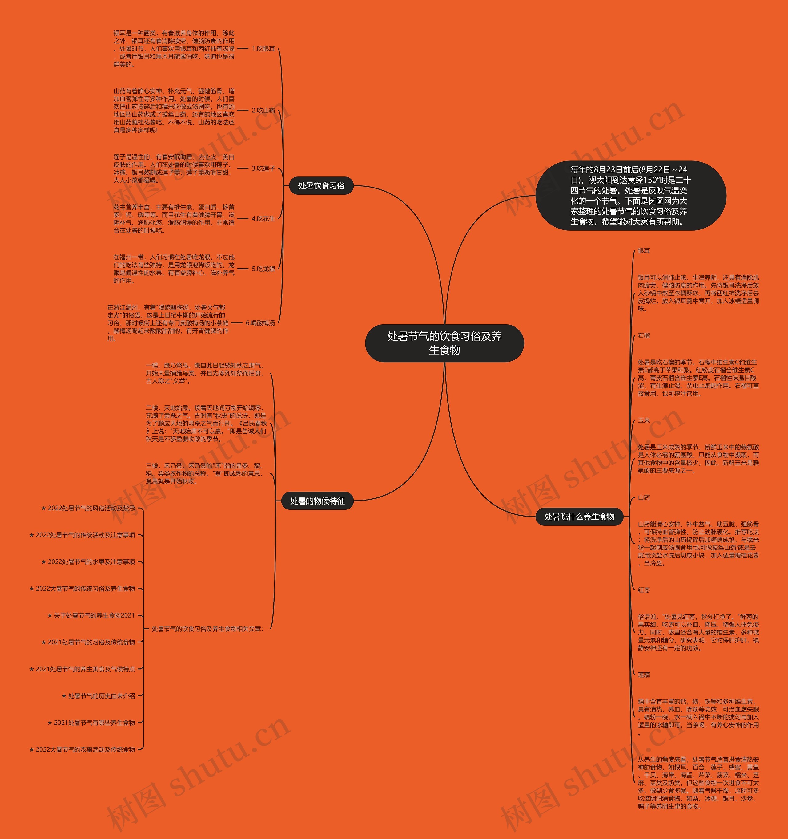 处暑节气的饮食习俗及养生食物思维导图