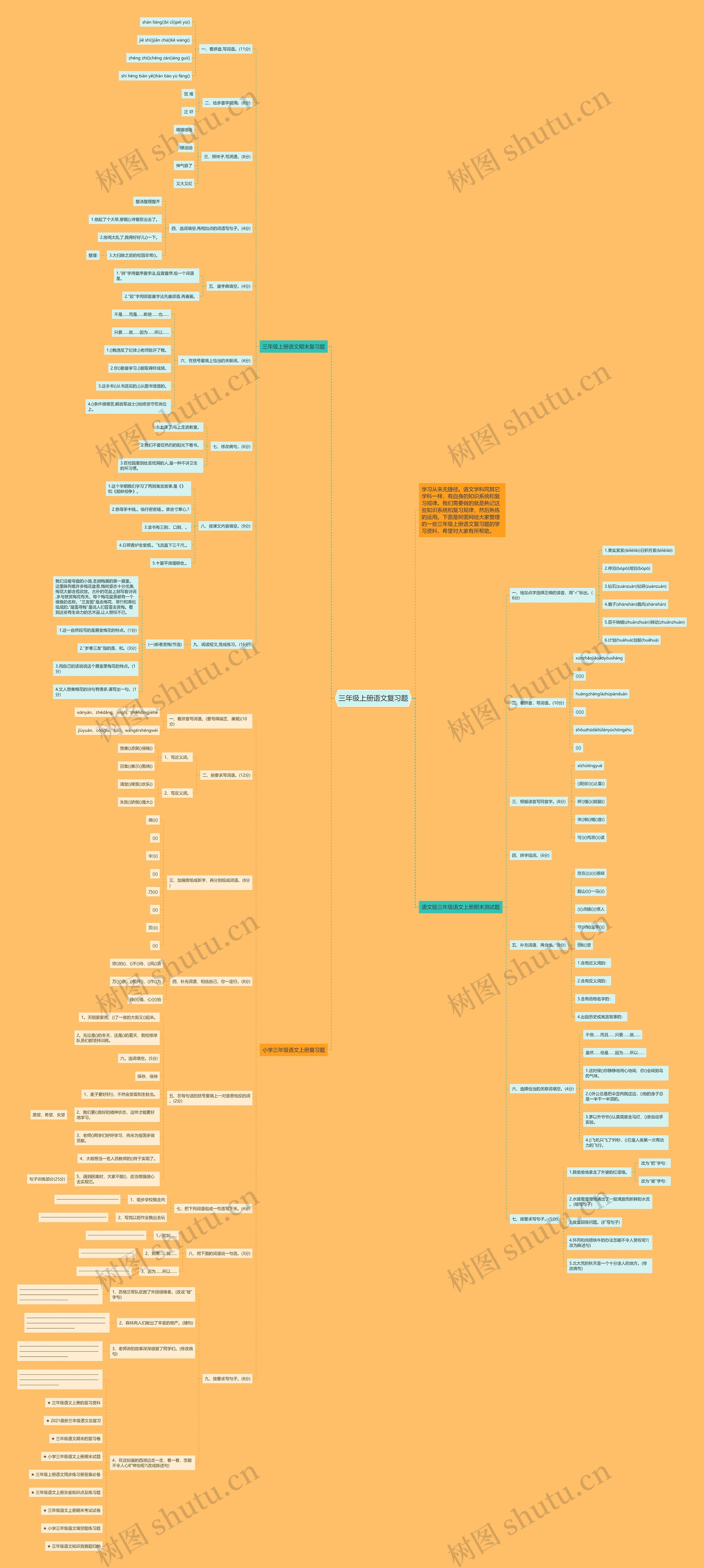 三年级上册语文复习题思维导图