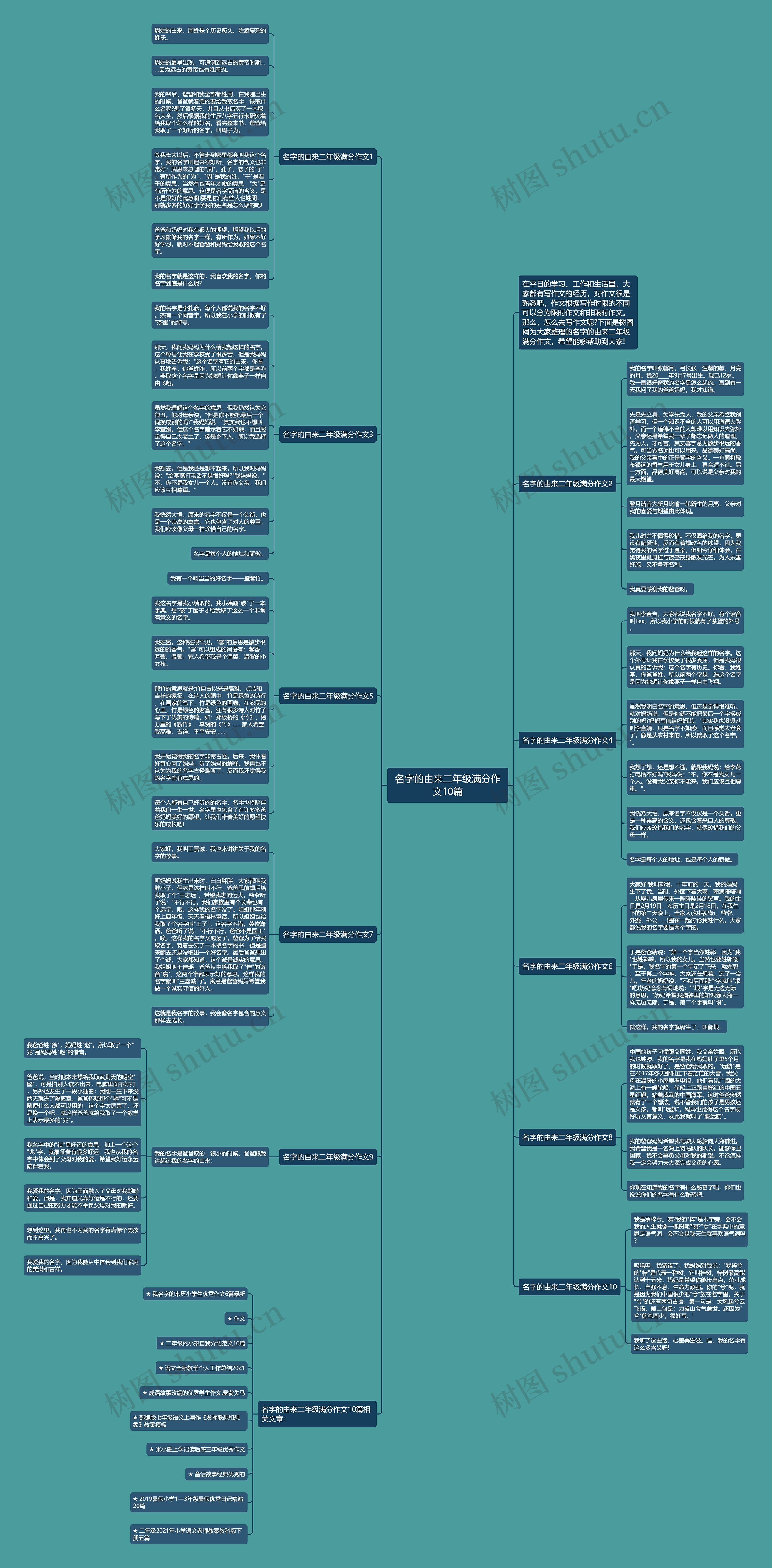 名字的由来二年级满分作文10篇思维导图