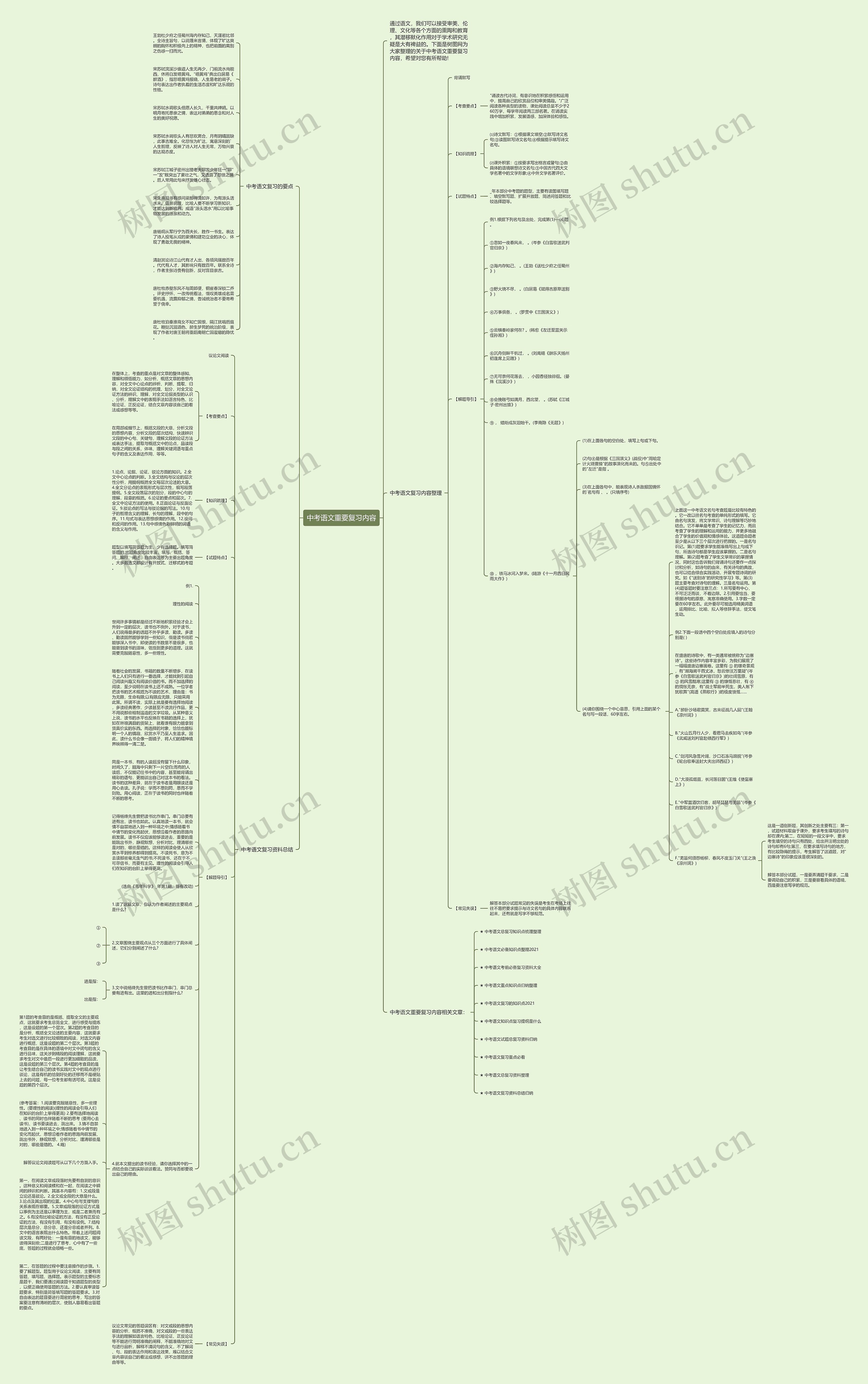 中考语文重要复习内容思维导图