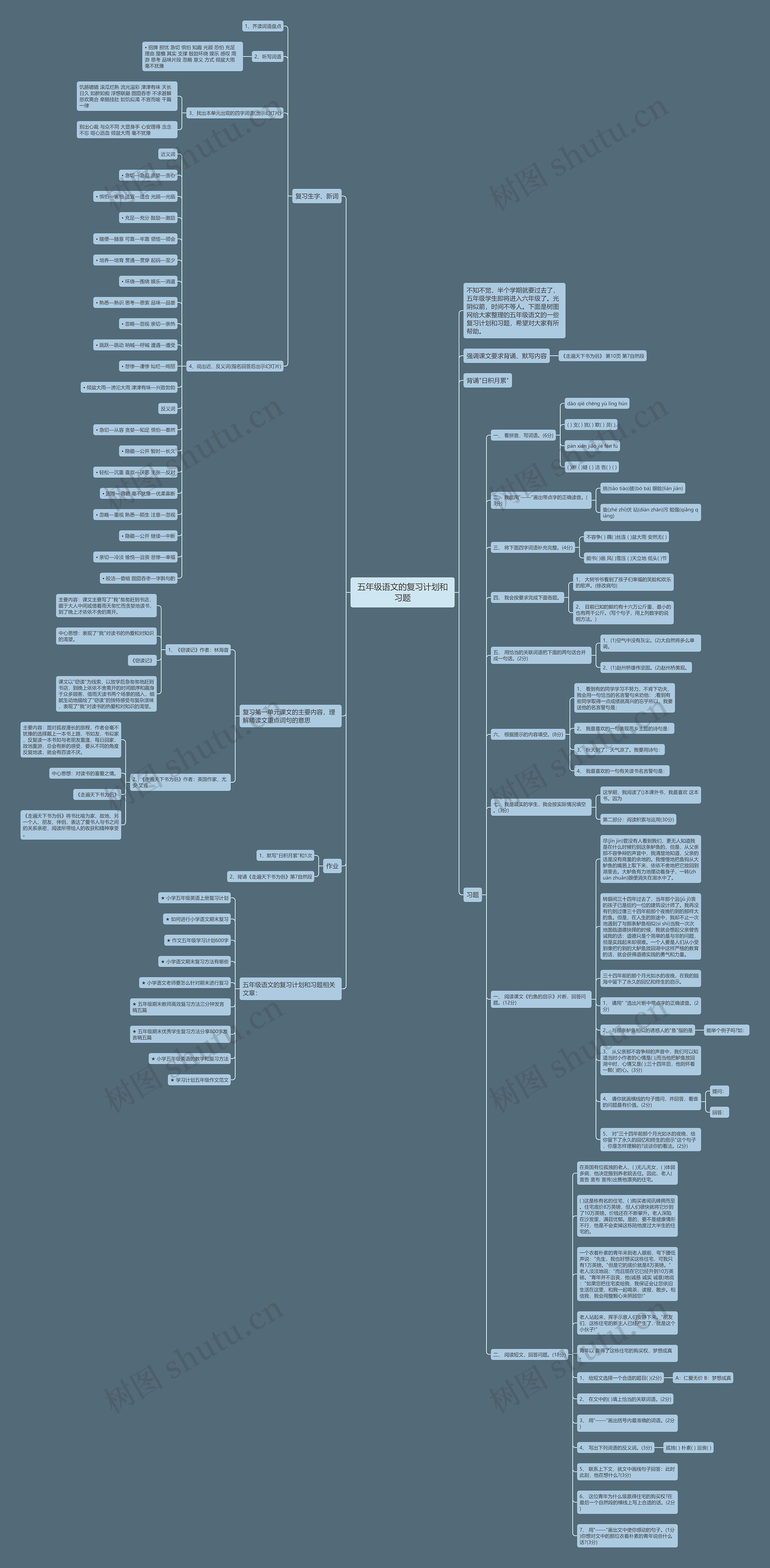 五年级语文的复习计划和习题思维导图