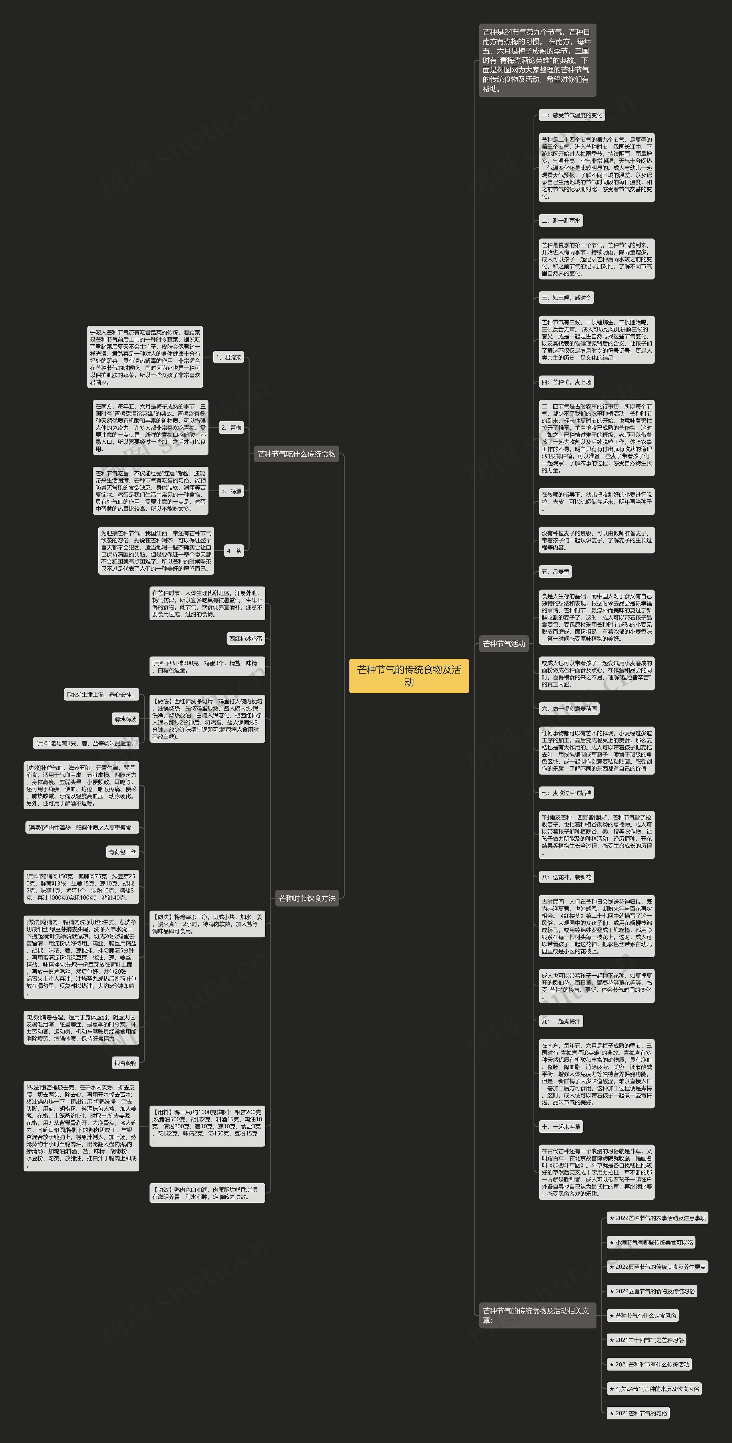 芒种节气的传统食物及活动思维导图