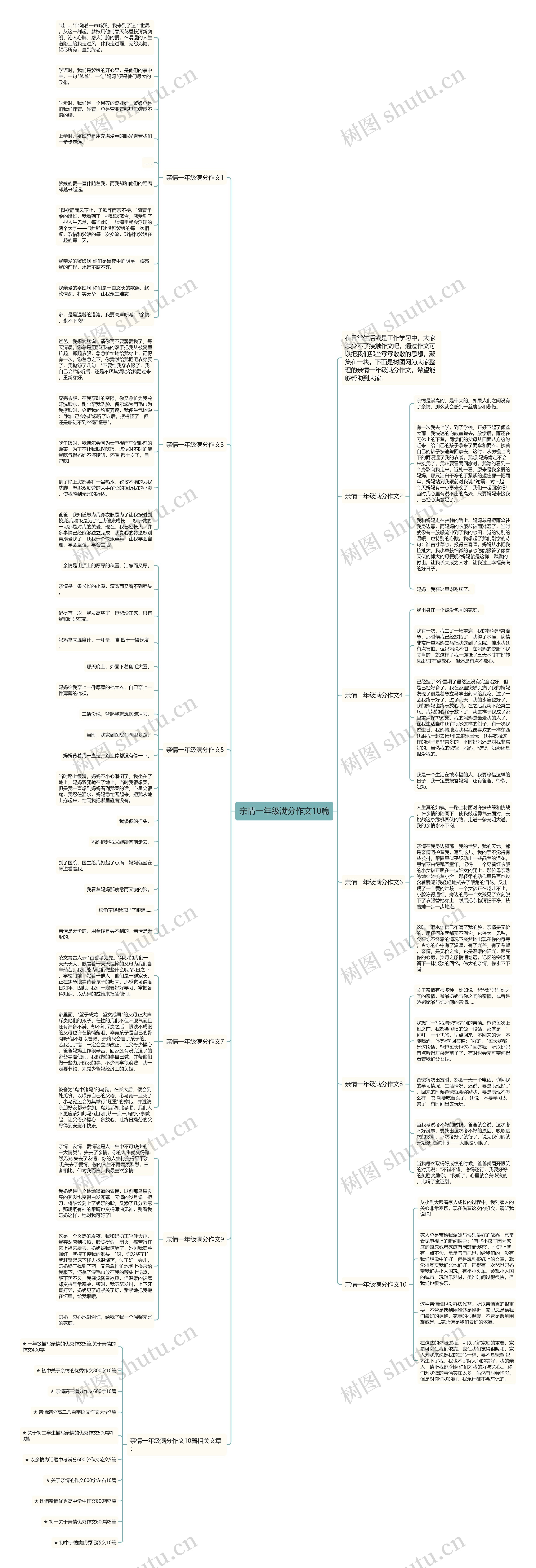 亲情一年级满分作文10篇思维导图