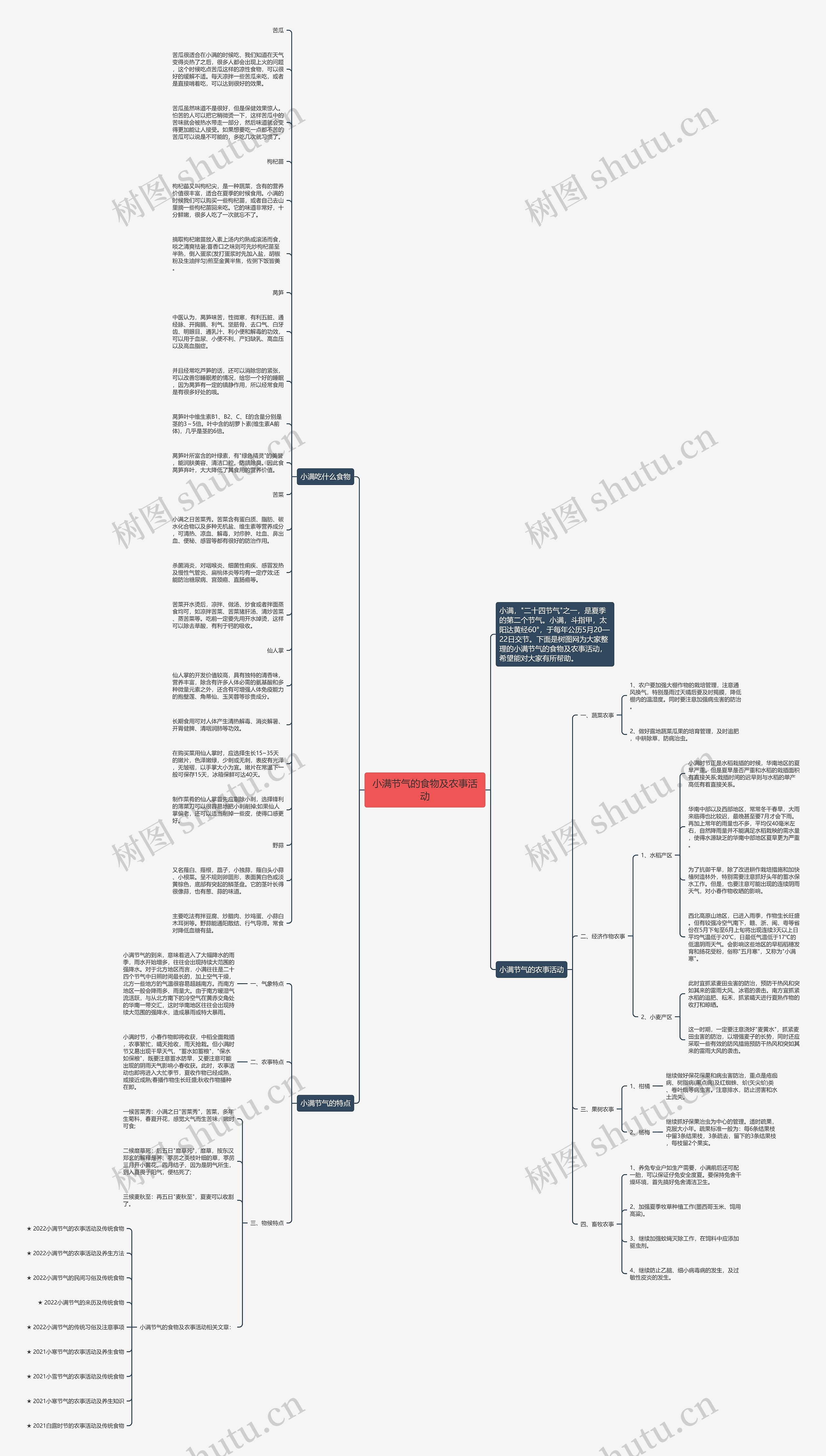 小满节气的食物及农事活动思维导图