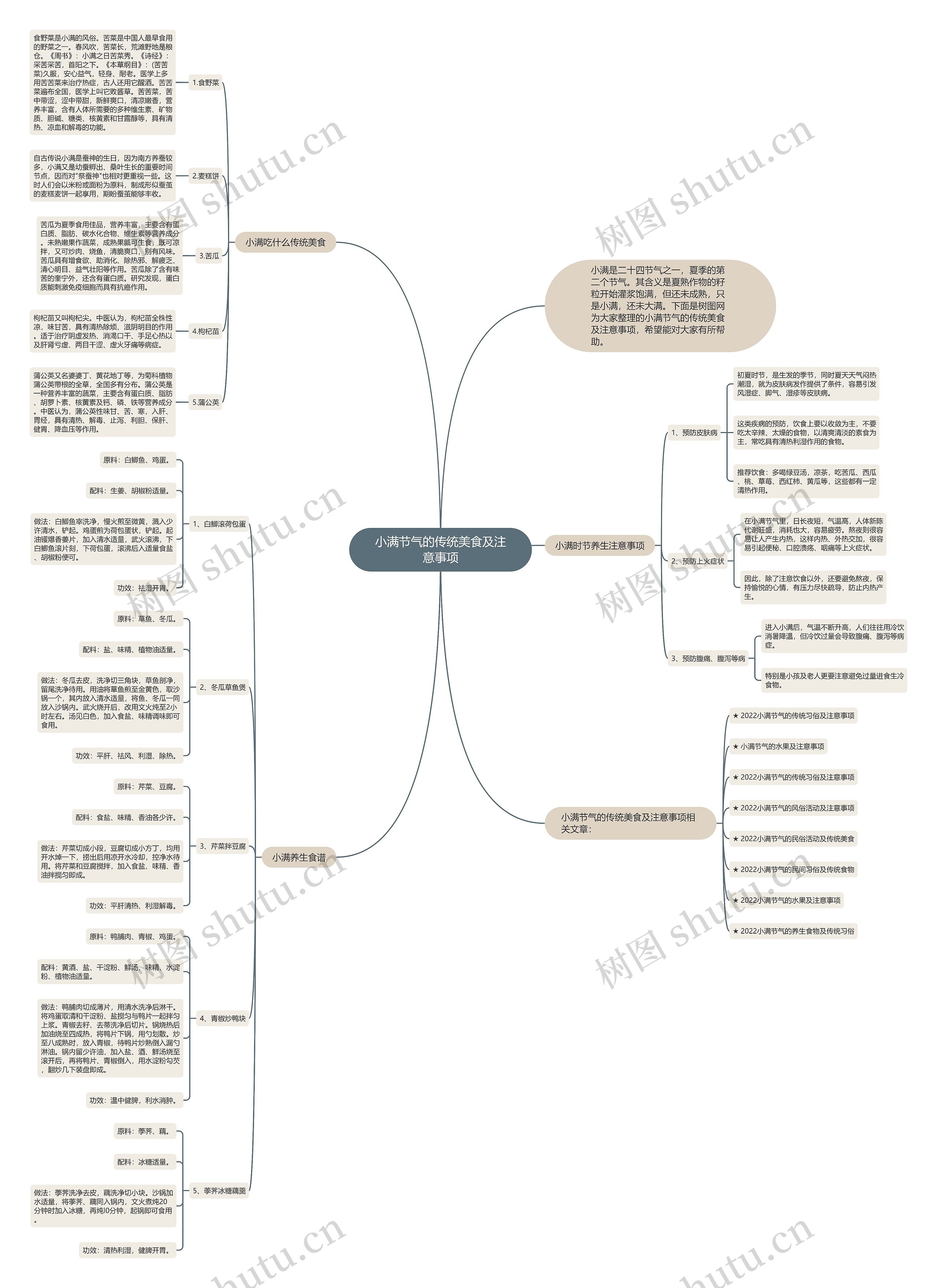 小满节气的传统美食及注意事项思维导图