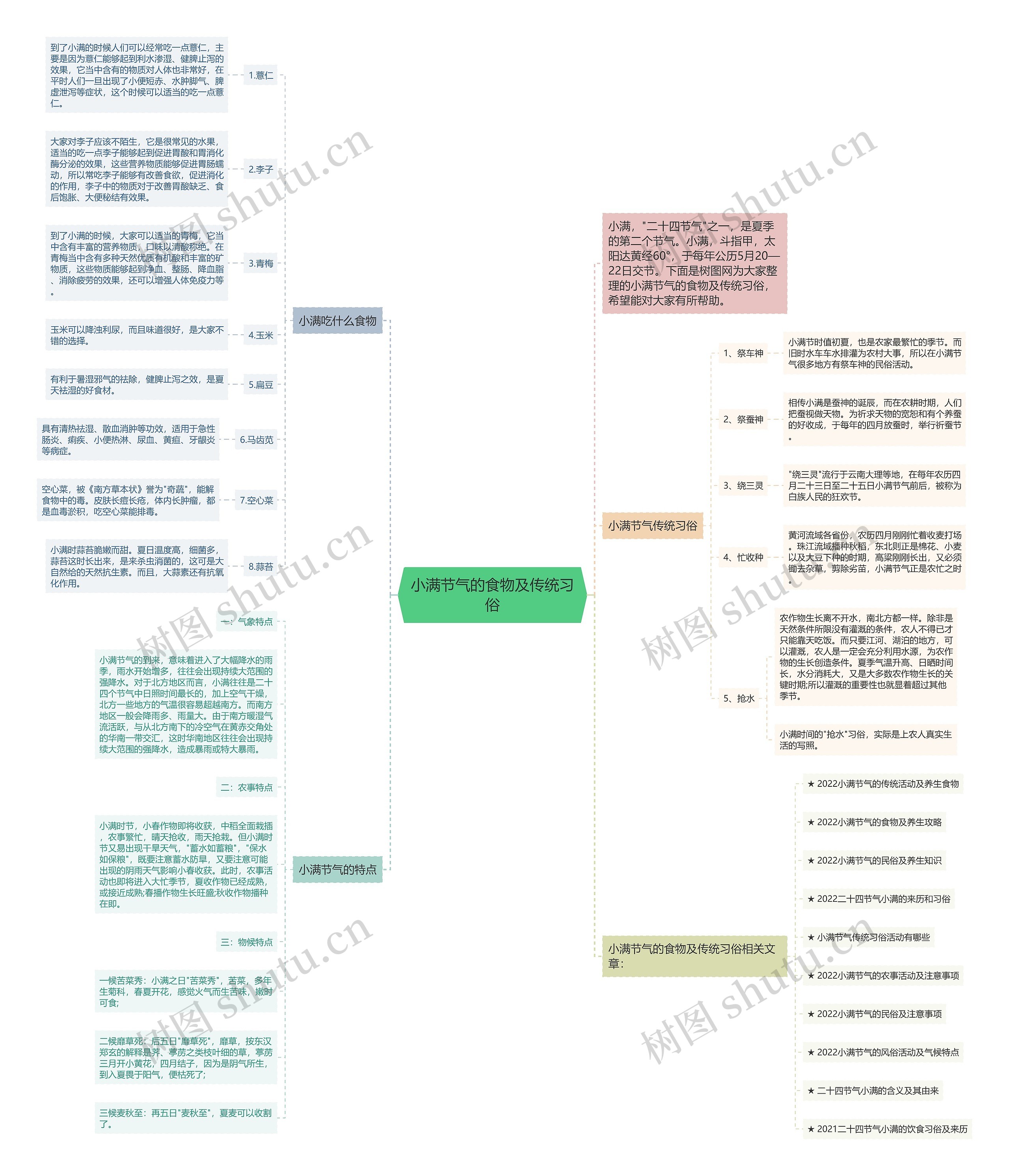 小满节气的食物及传统习俗思维导图