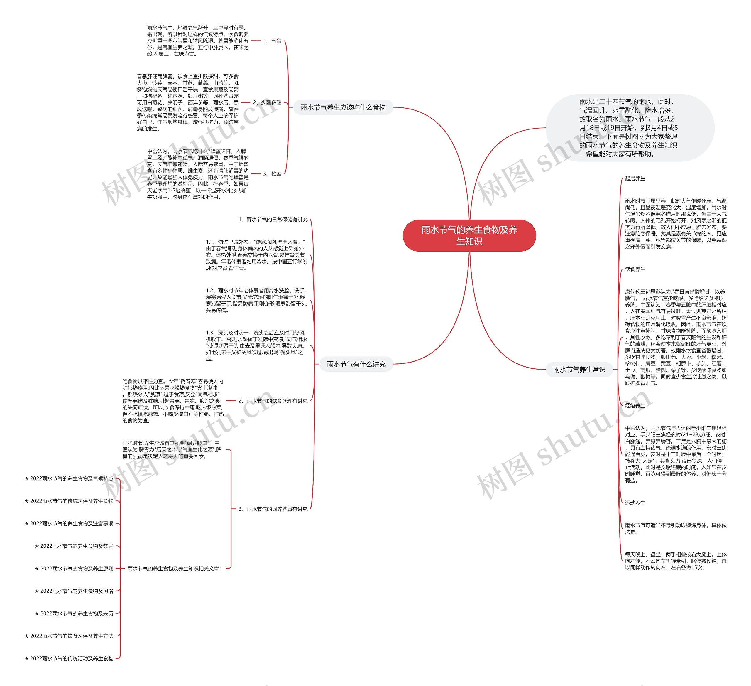 雨水节气的养生食物及养生知识思维导图