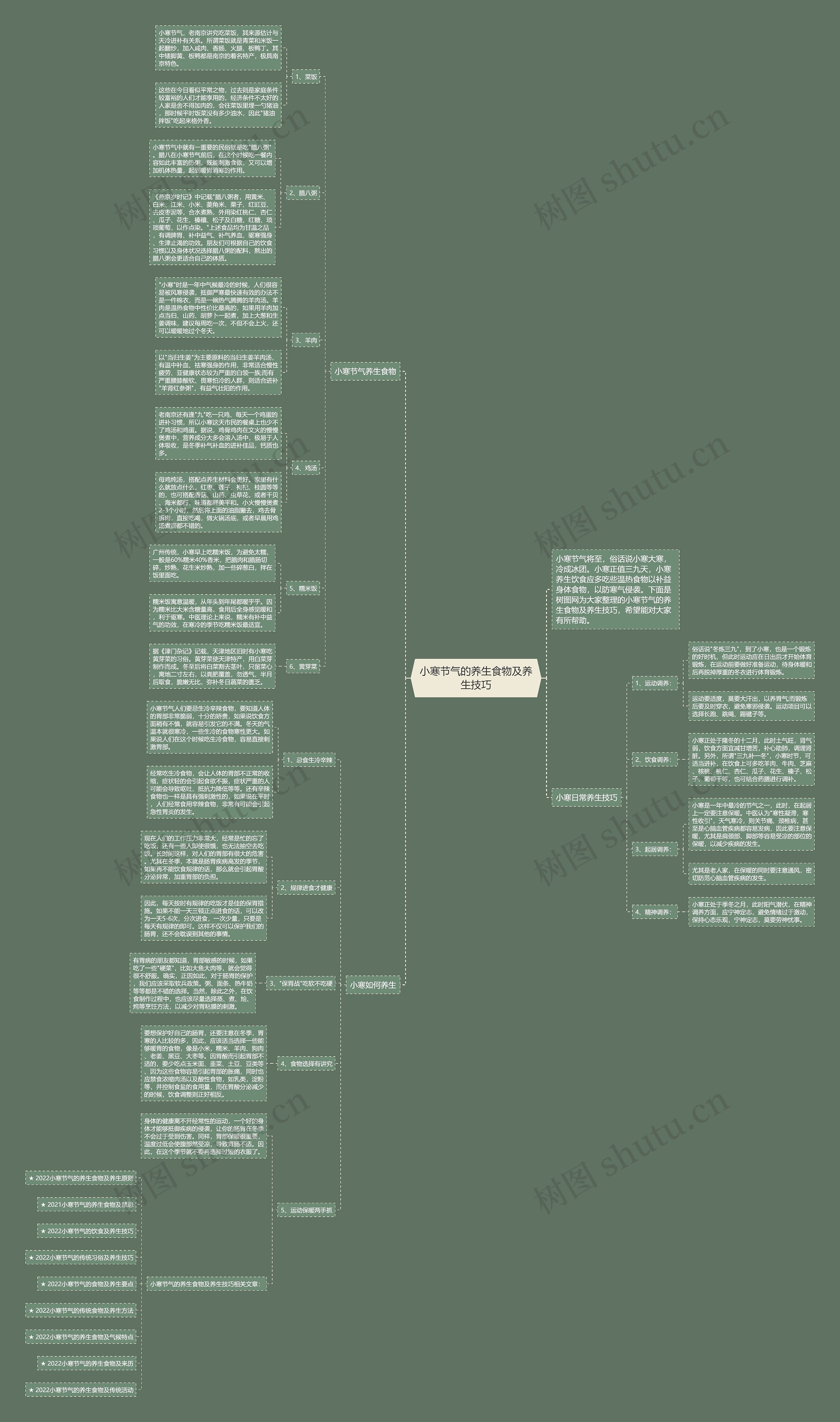 小寒节气的养生食物及养生技巧思维导图