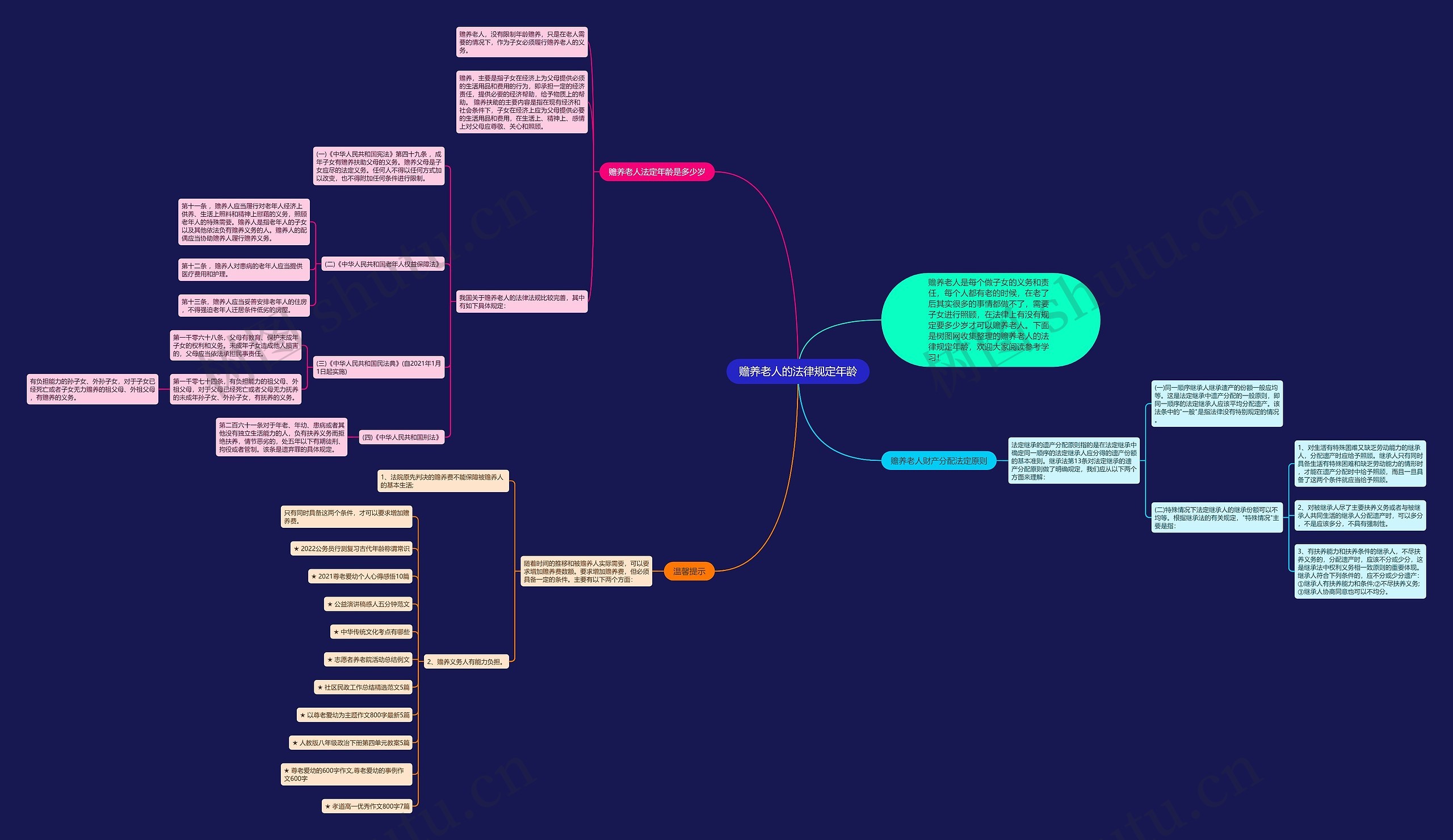 赡养老人的法律规定年龄思维导图