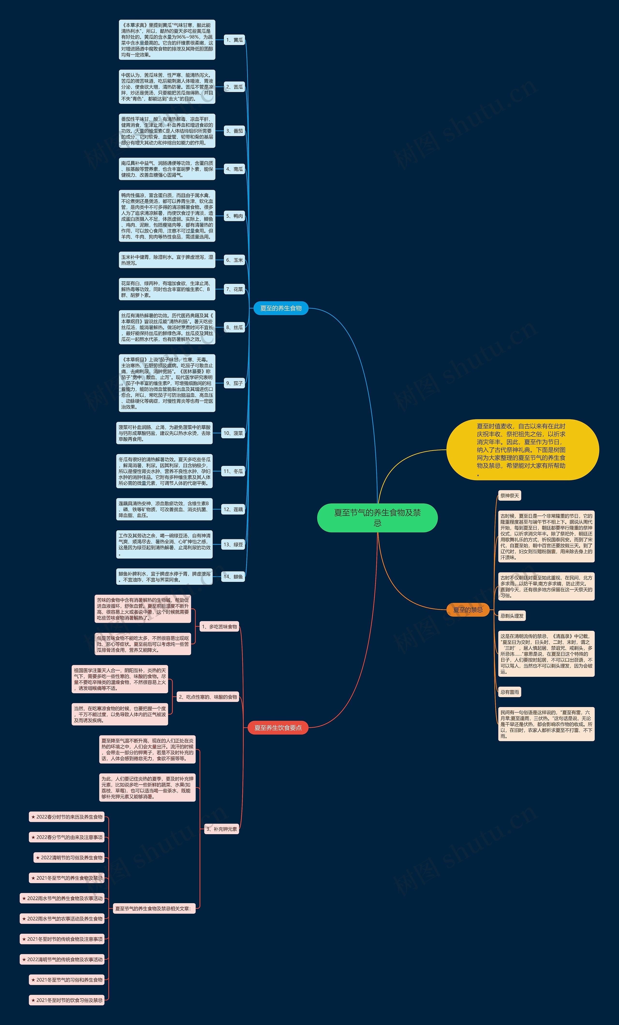 夏至节气的养生食物及禁忌思维导图