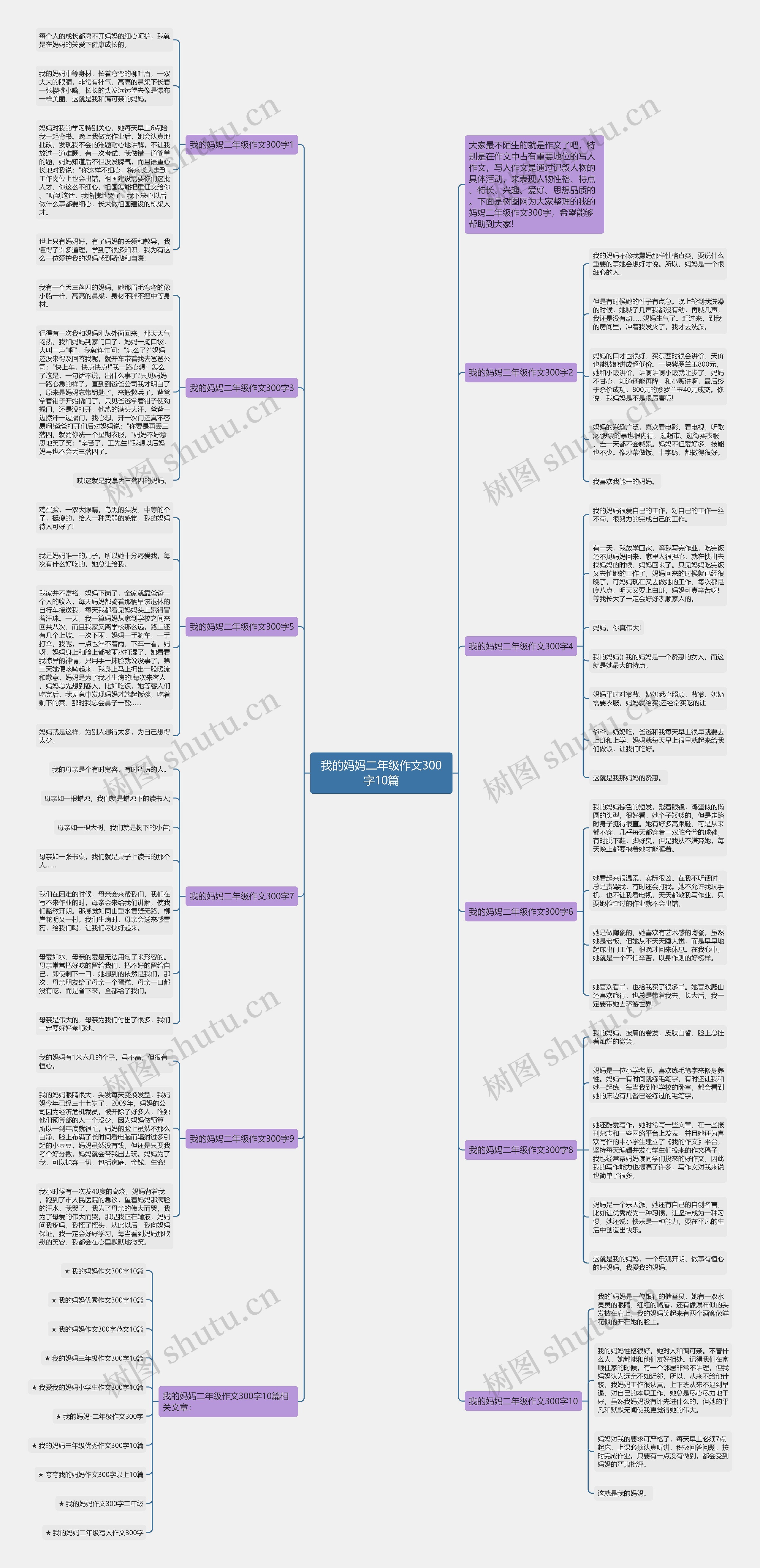 我的妈妈二年级作文300字10篇思维导图