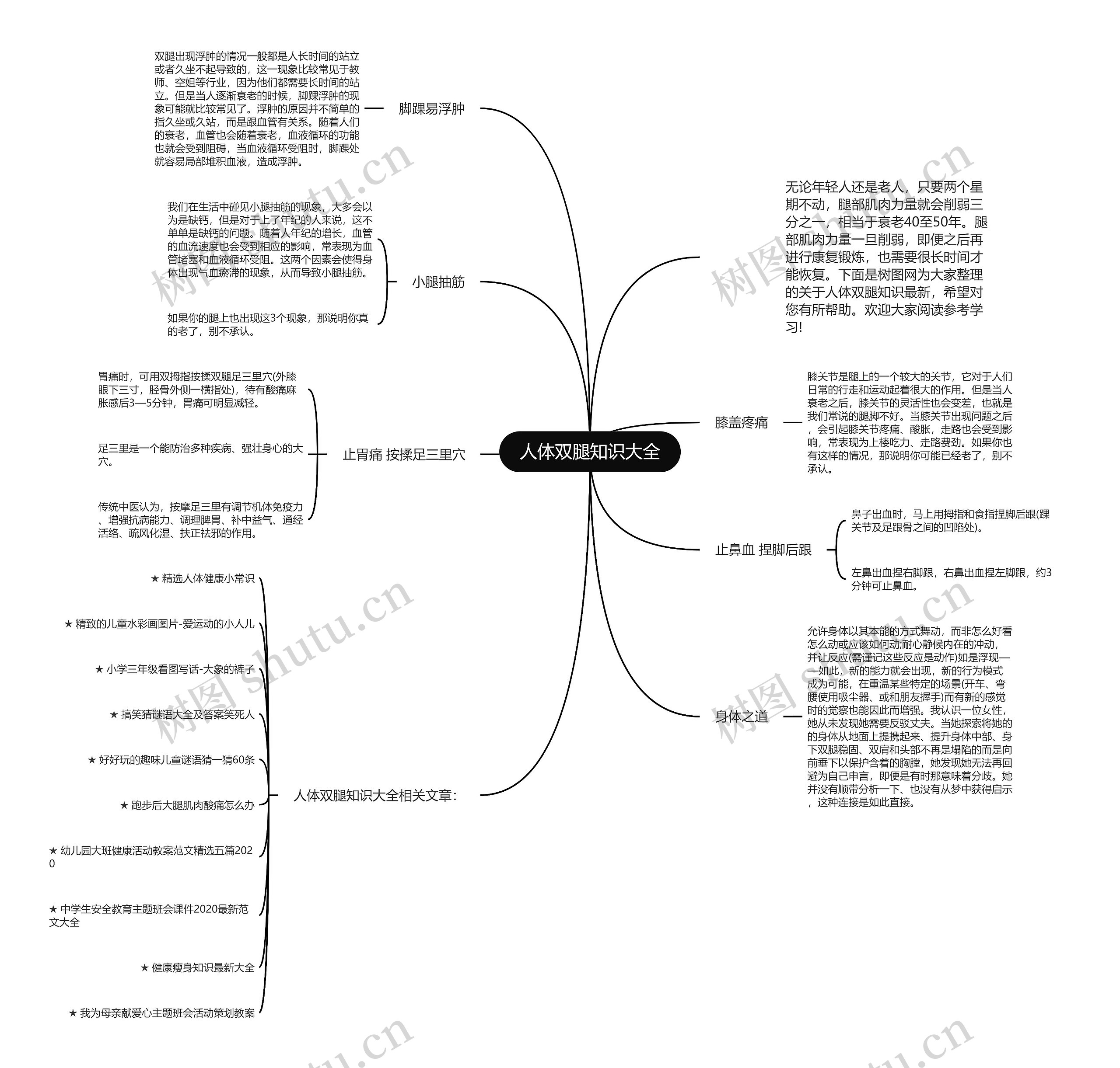 人体双腿知识大全思维导图