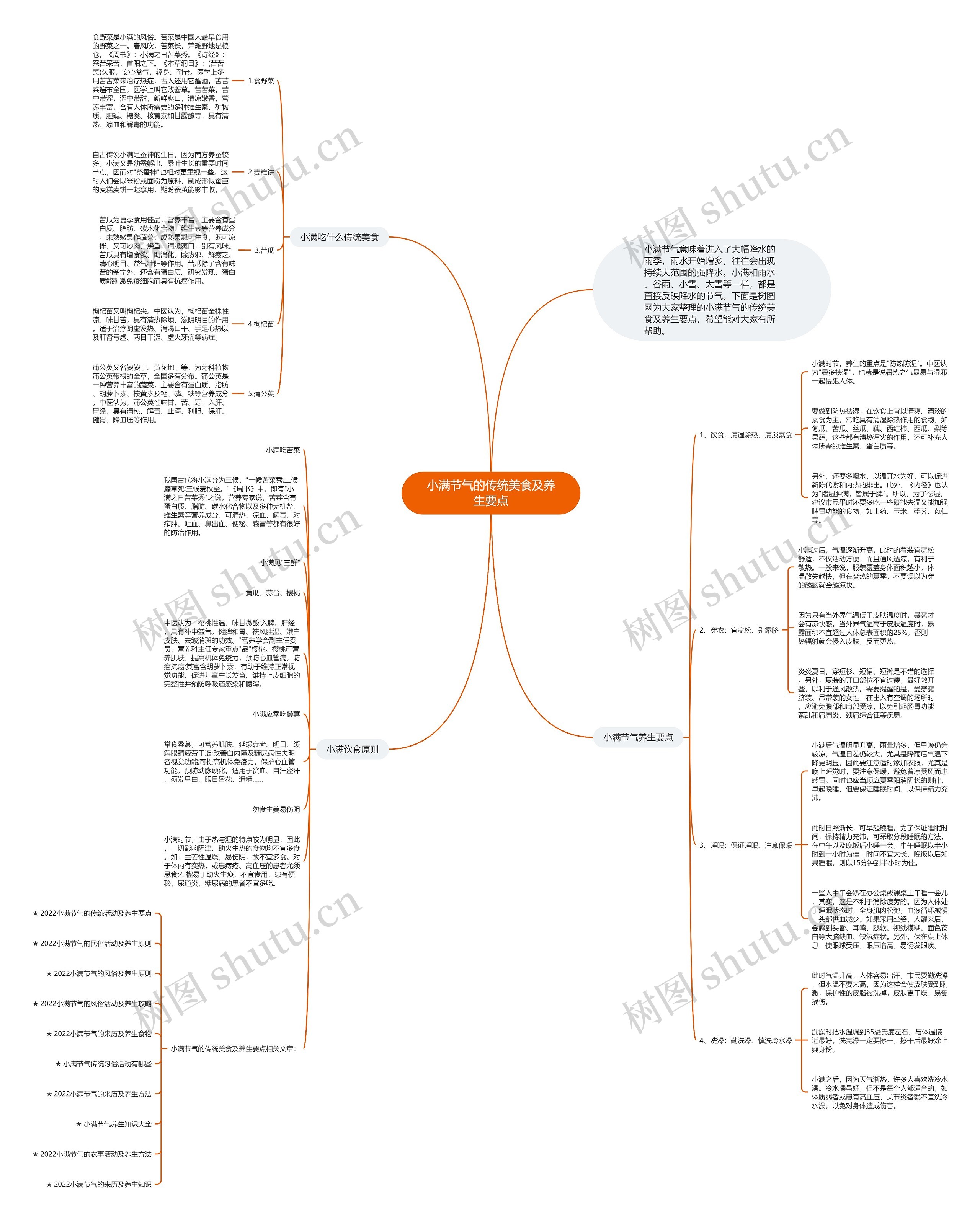 小满节气的传统美食及养生要点思维导图
