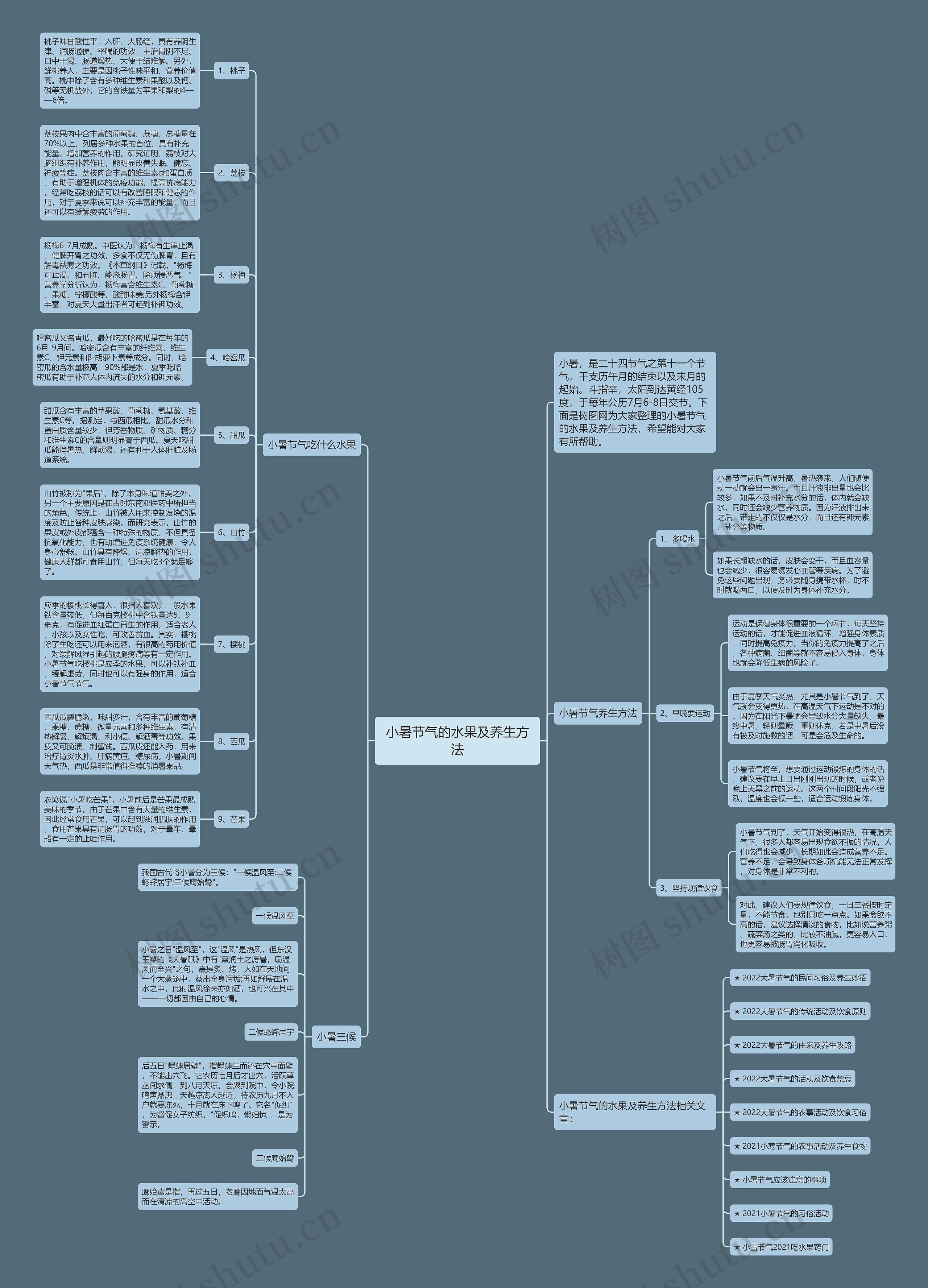 小暑节气的水果及养生方法思维导图