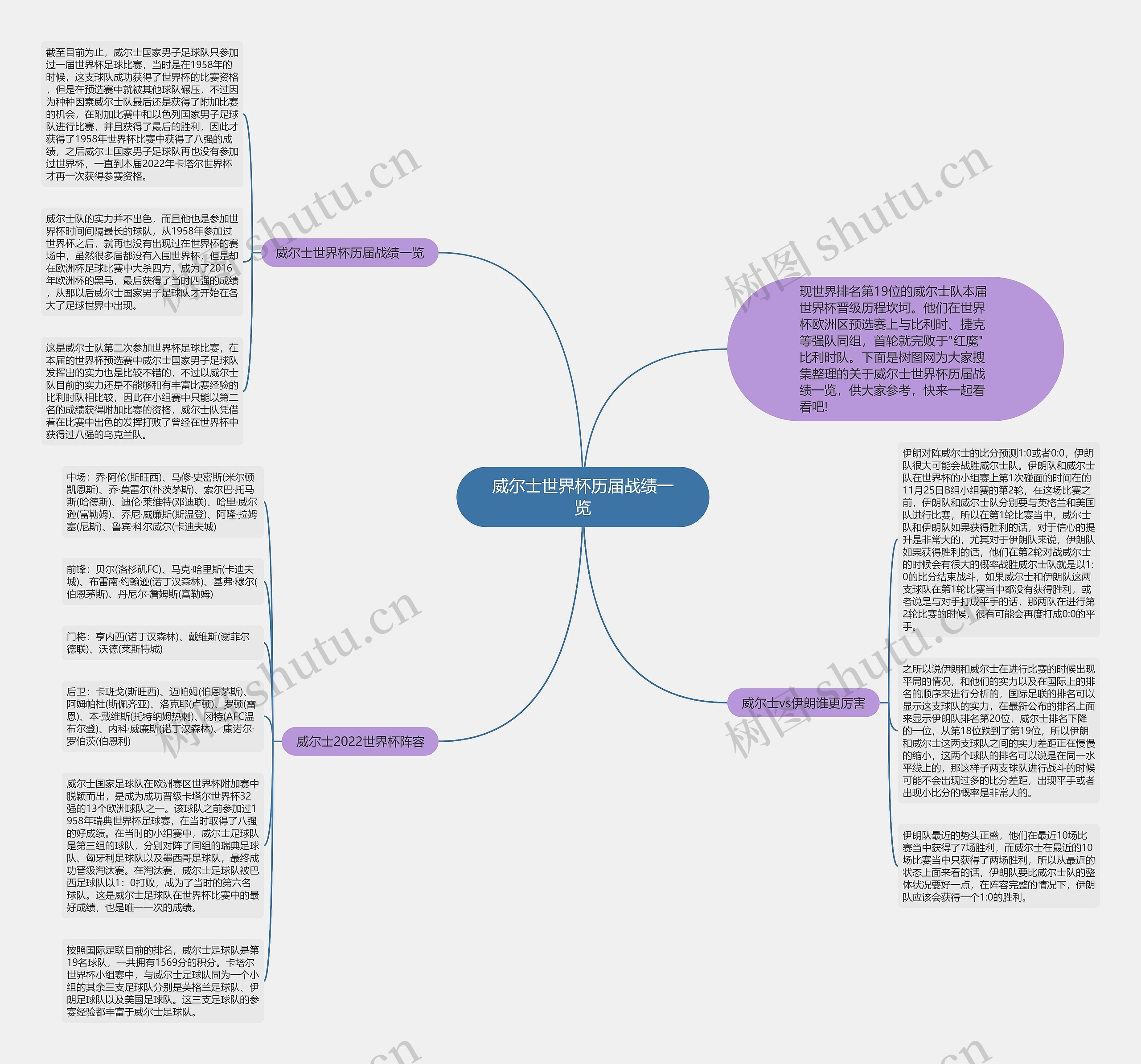威尔士世界杯历届战绩一览思维导图