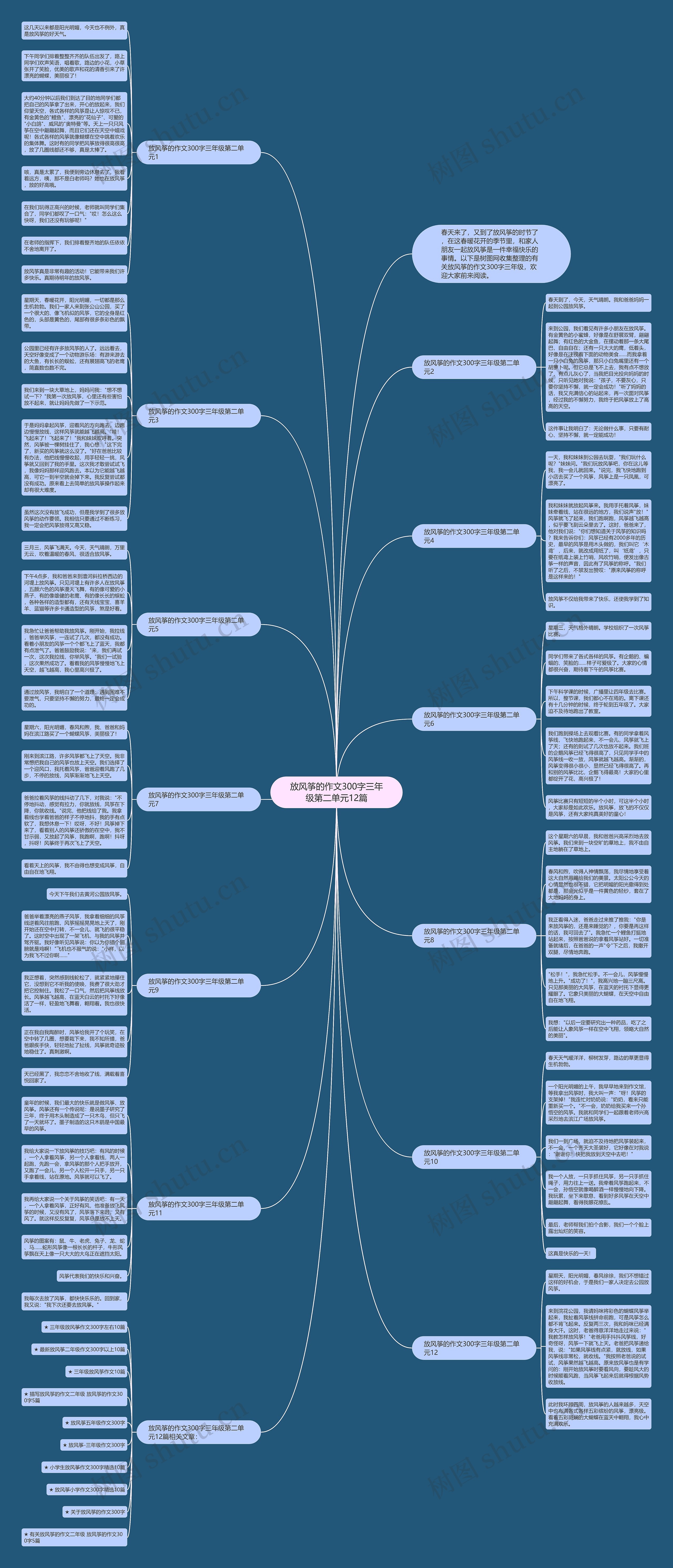 放风筝的作文300字三年级第二单元12篇思维导图