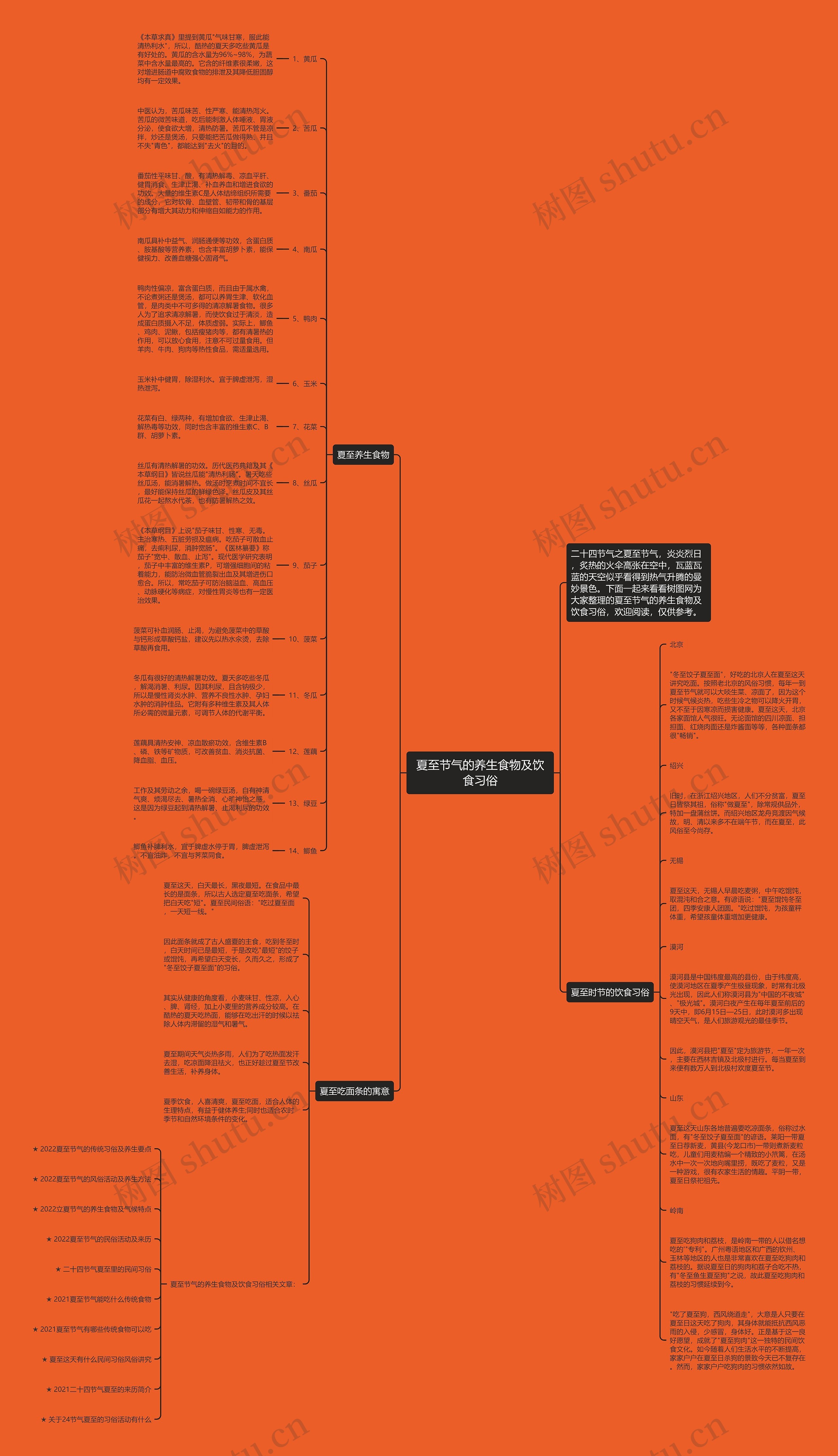 夏至节气的养生食物及饮食习俗思维导图
