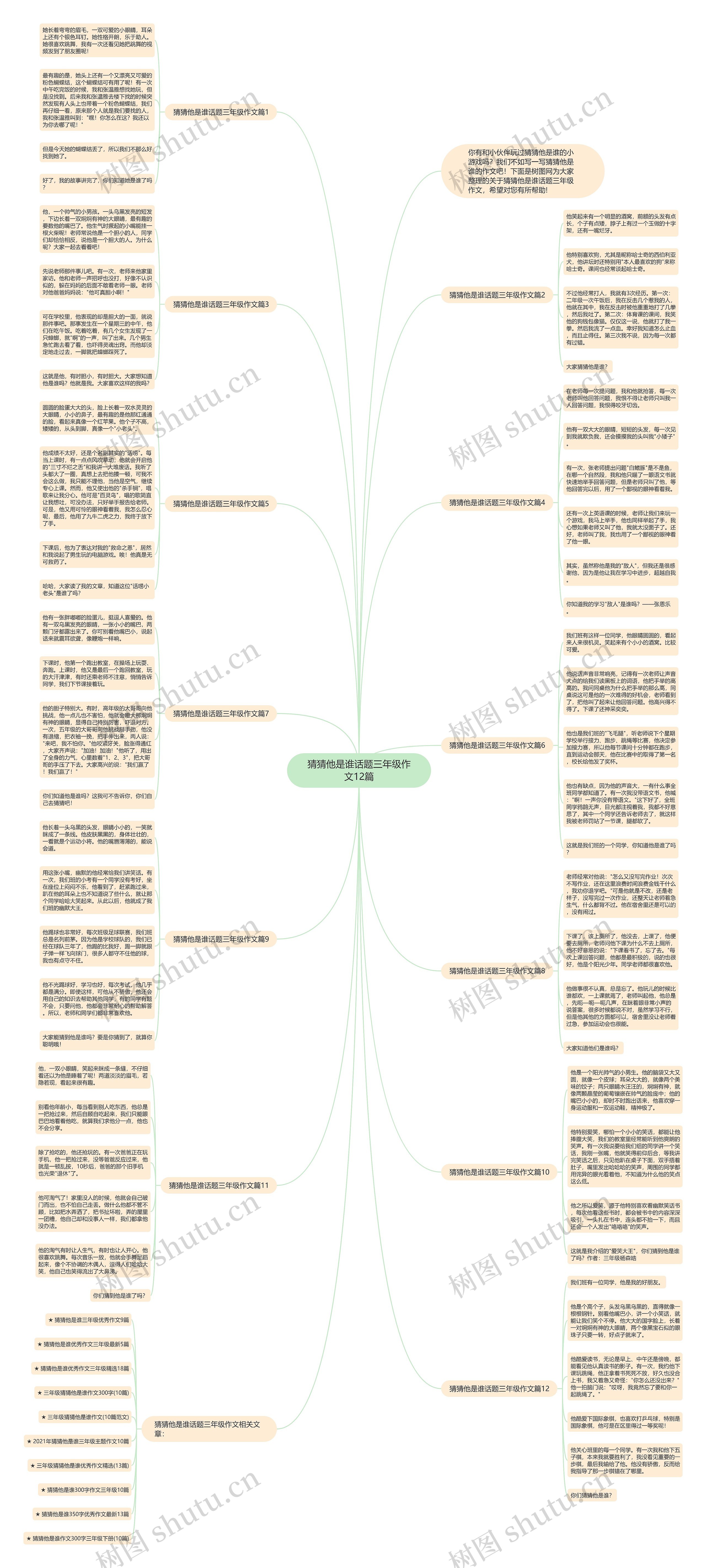 猜猜他是谁话题三年级作文12篇思维导图