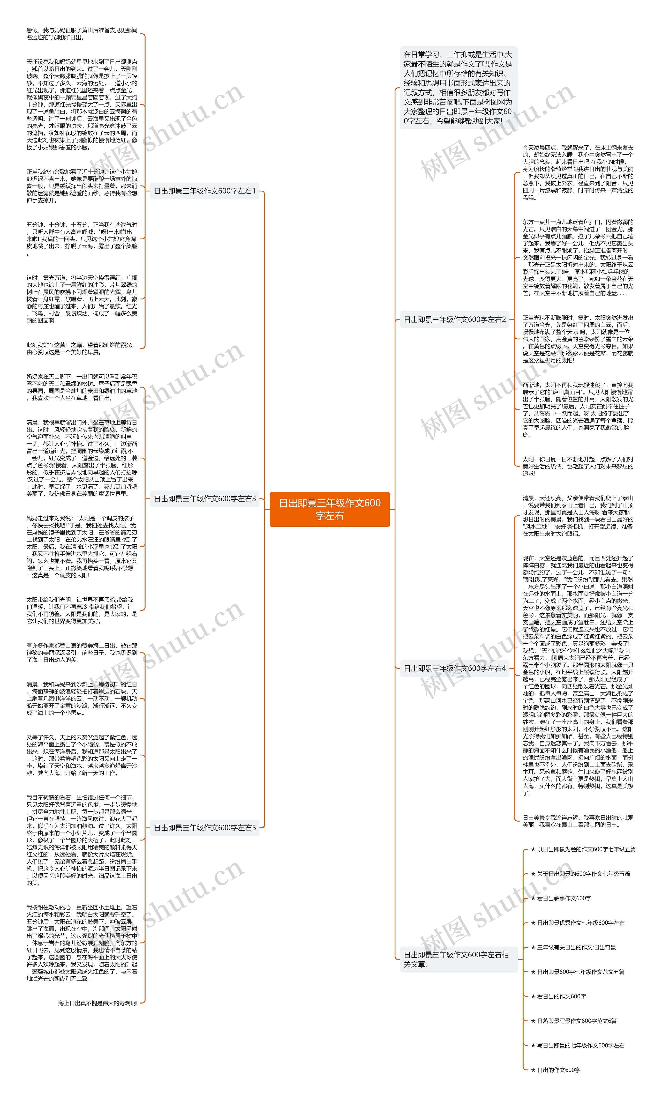 日出即景三年级作文600字左右思维导图