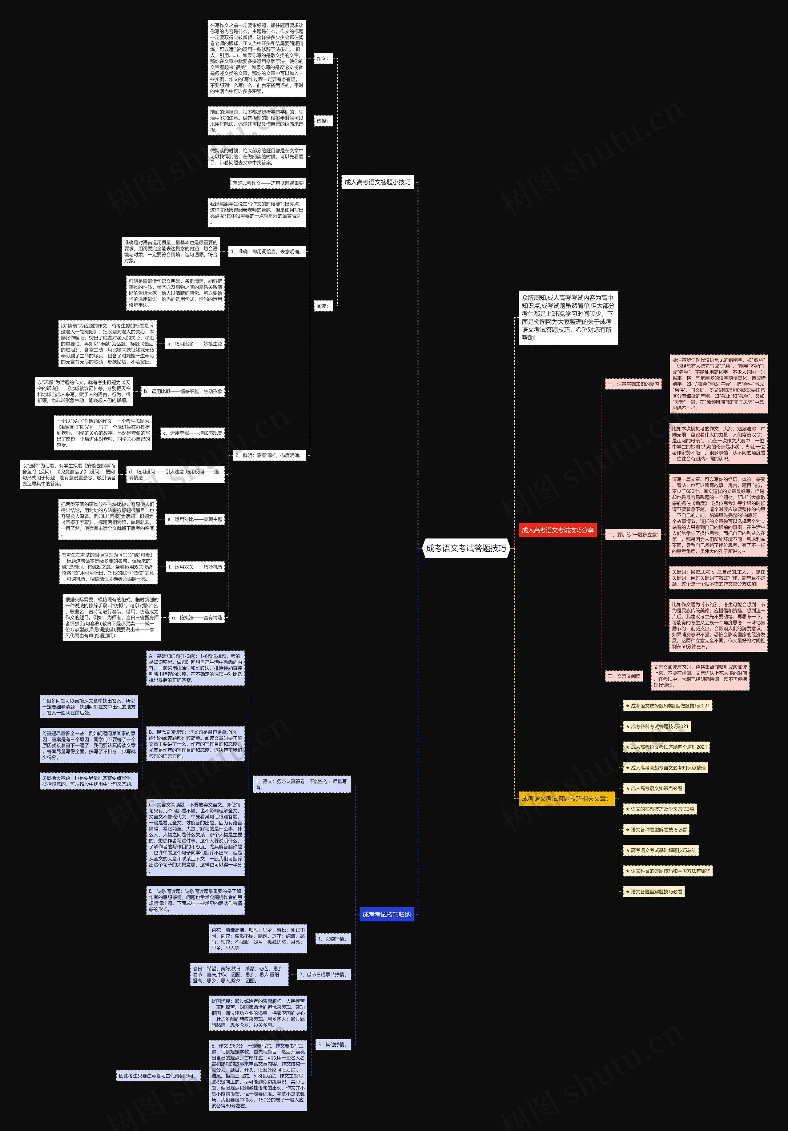成考语文考试答题技巧思维导图