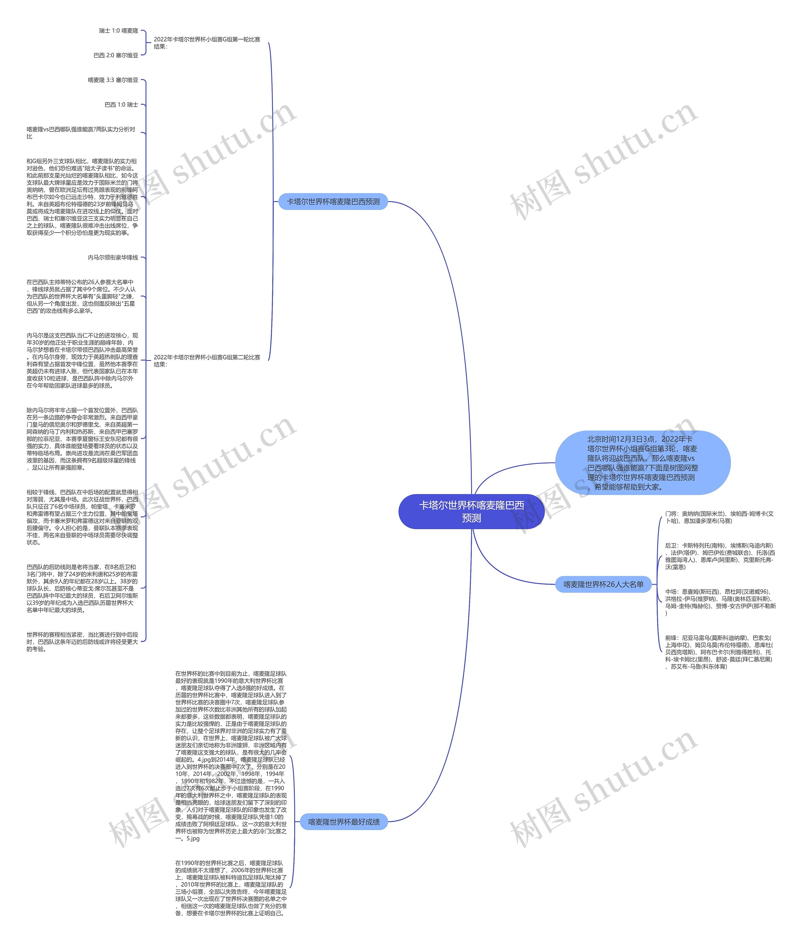卡塔尔世界杯喀麦隆巴西预测思维导图