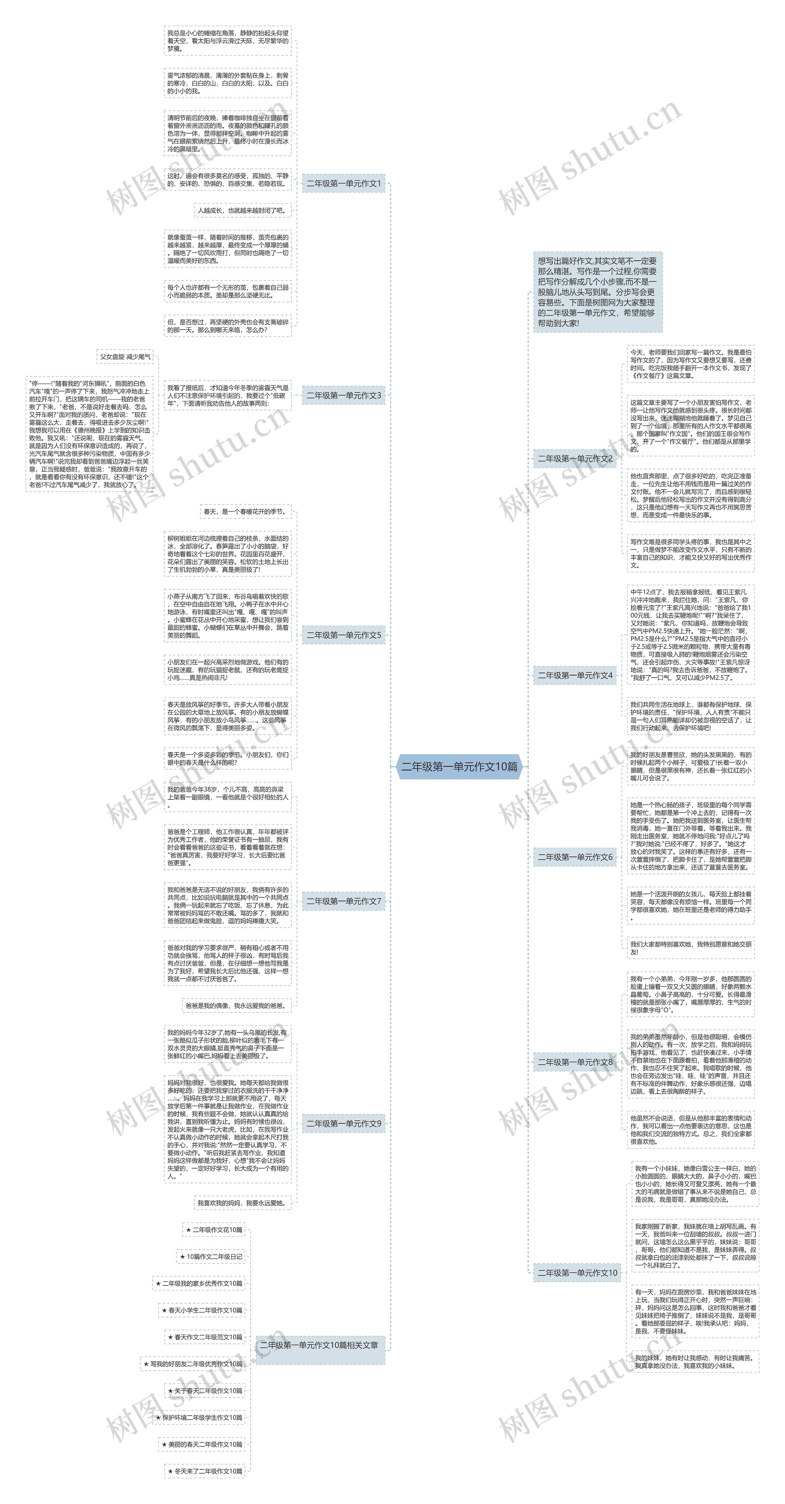 二年级第一单元作文10篇思维导图