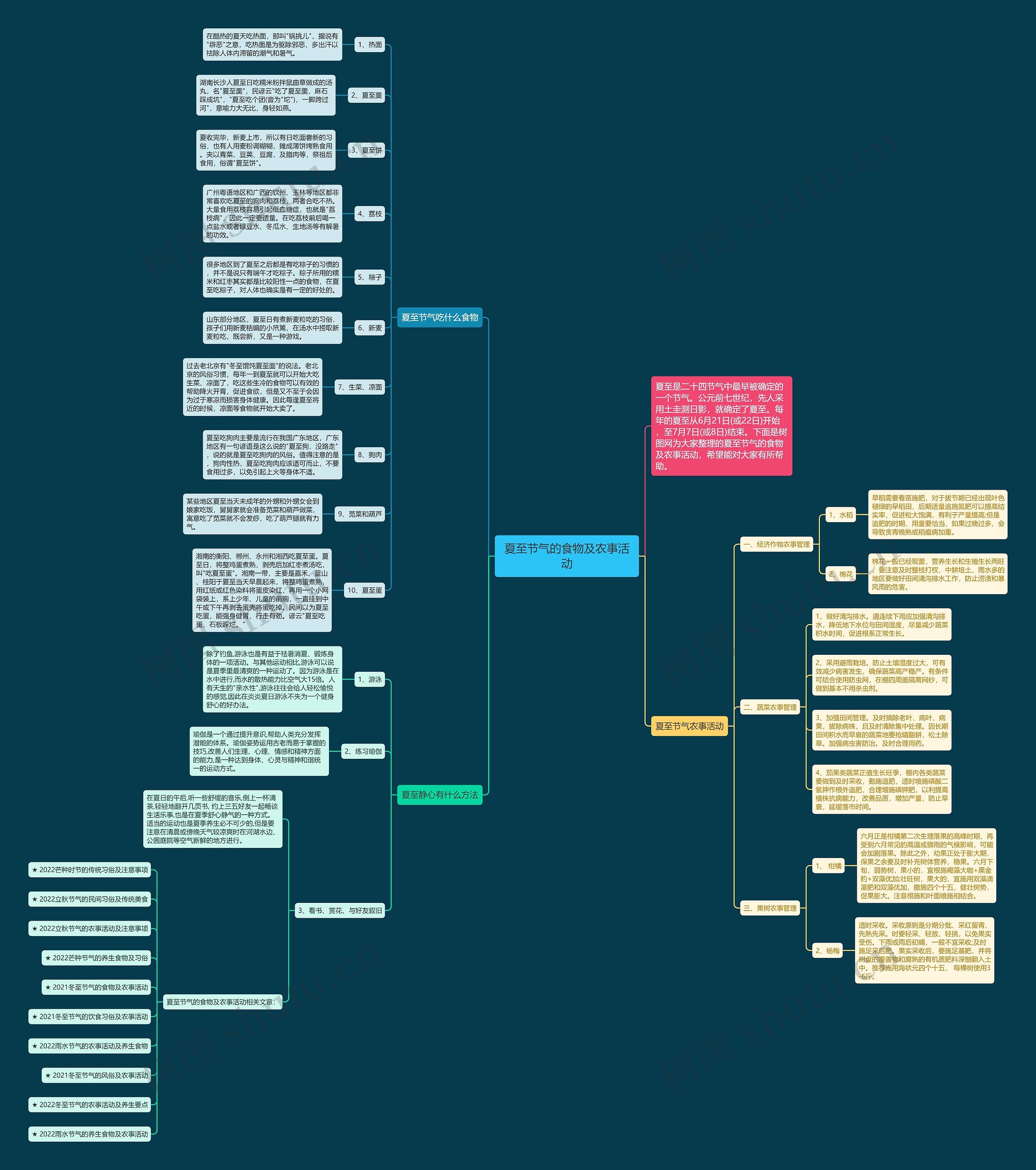 夏至节气的食物及农事活动思维导图