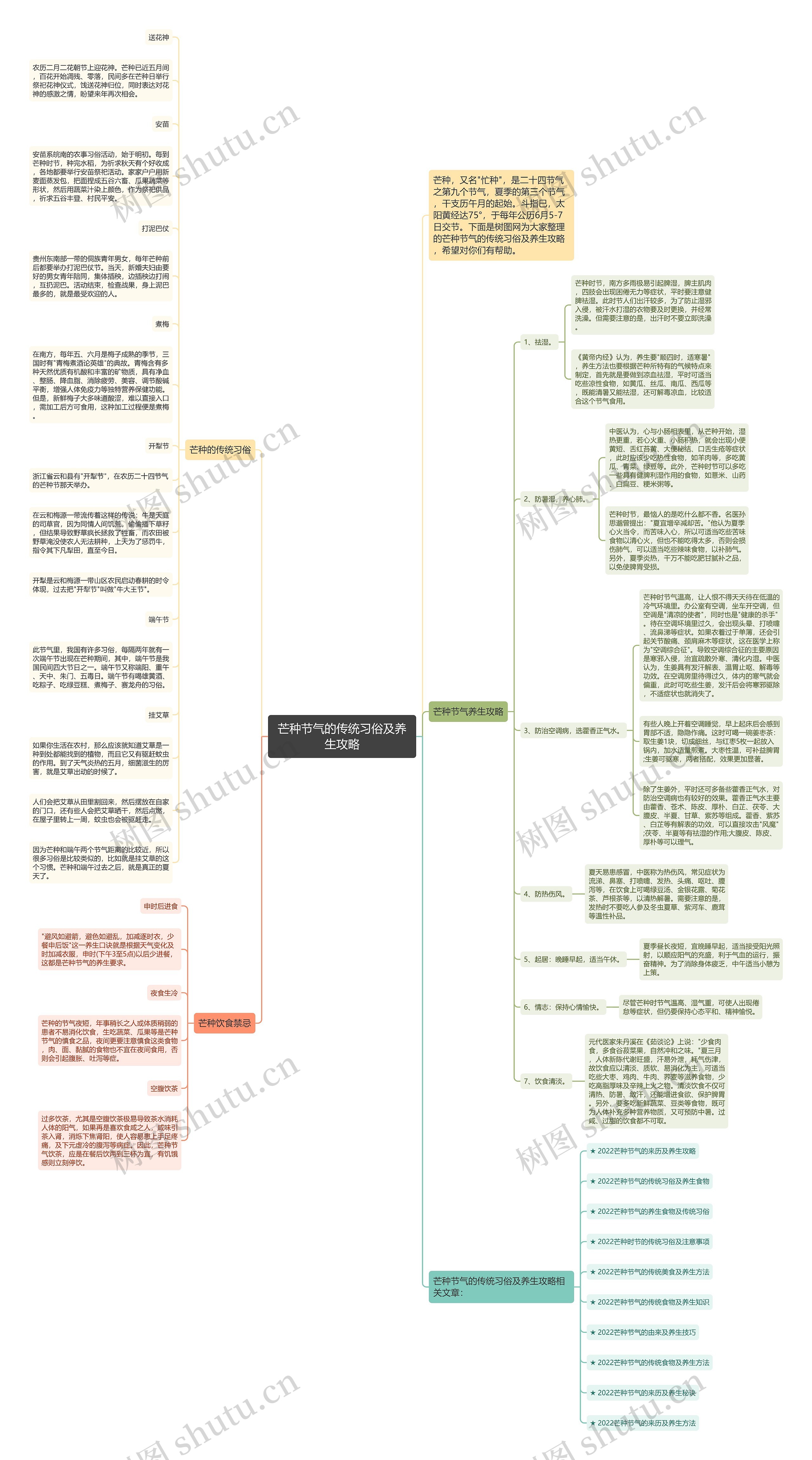 芒种节气的传统习俗及养生攻略思维导图