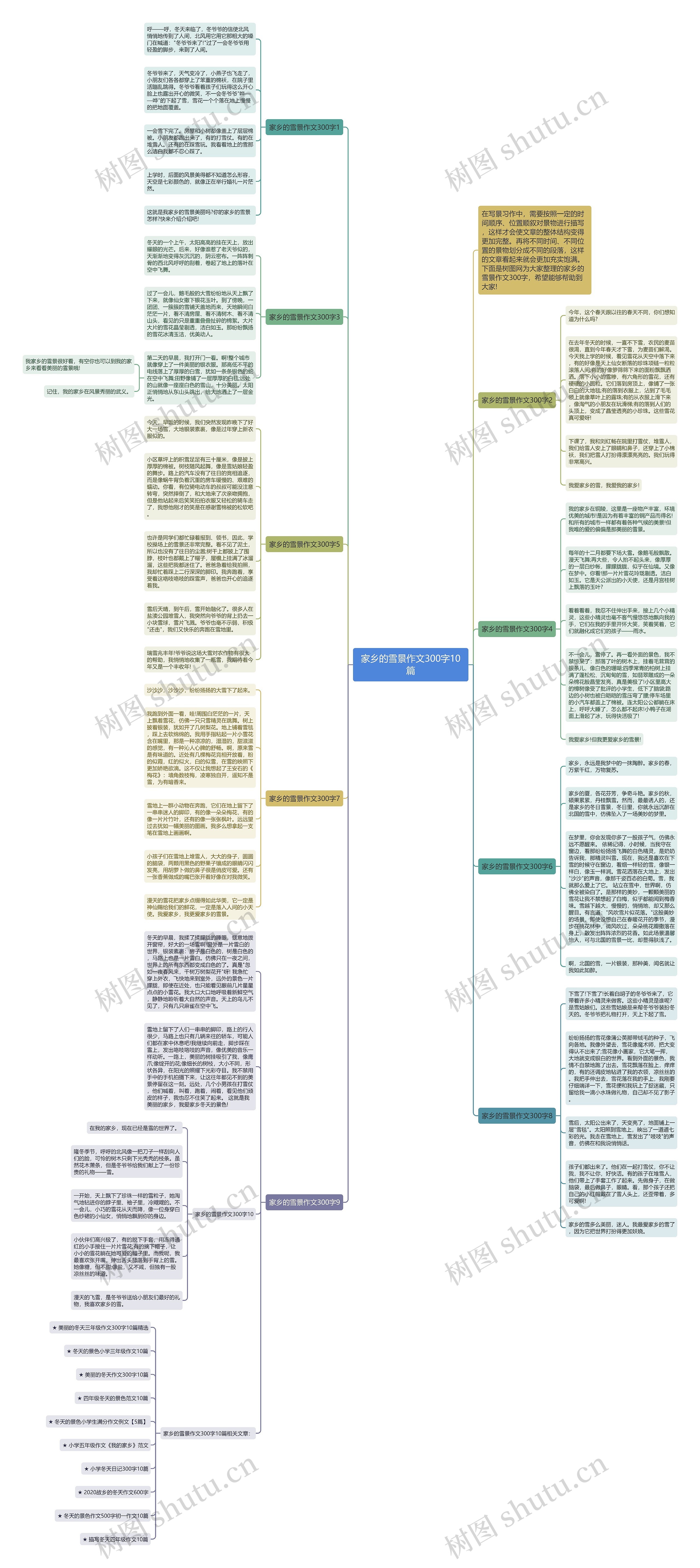 家乡的雪景作文300字10篇思维导图