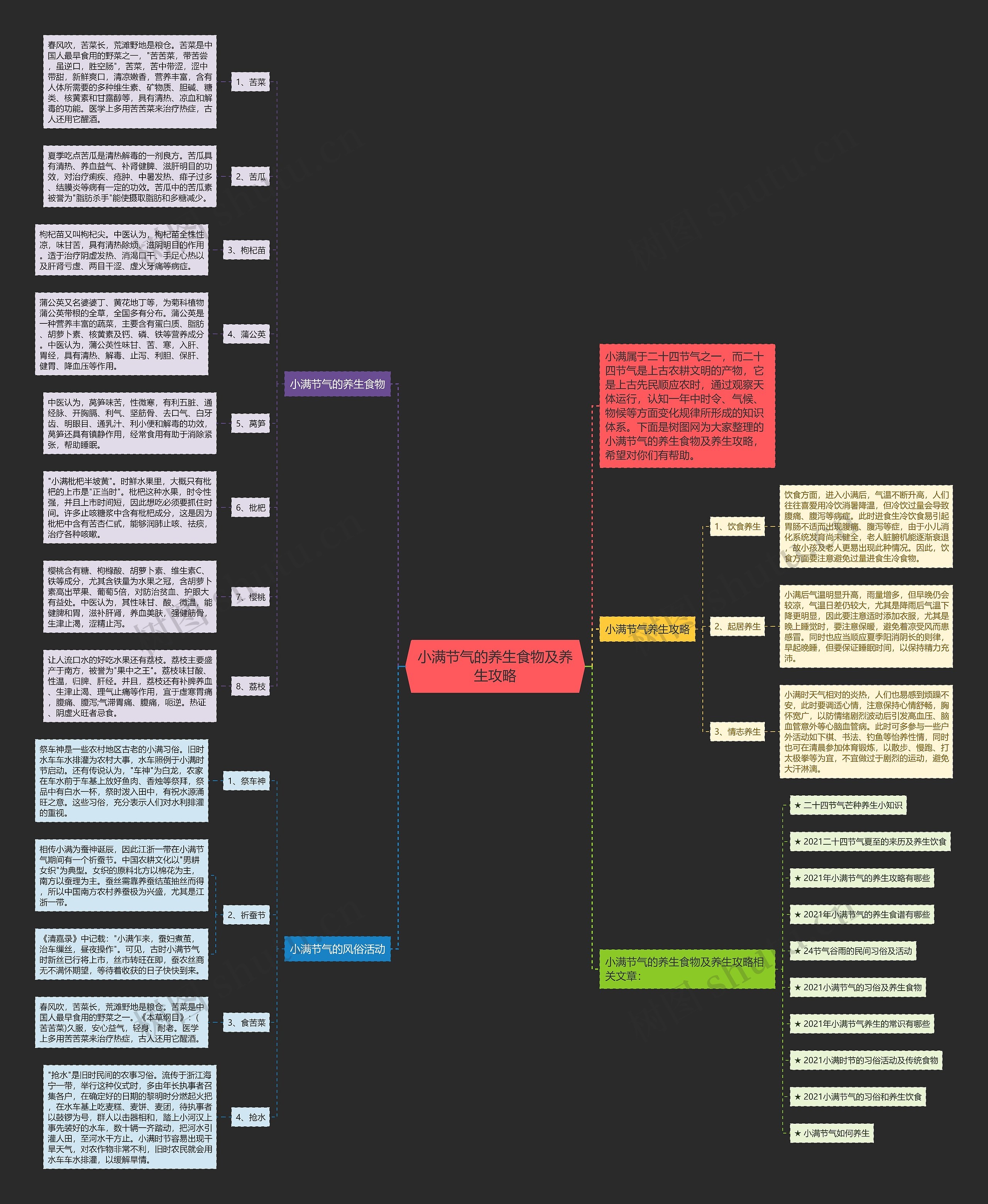 小满节气的养生食物及养生攻略思维导图