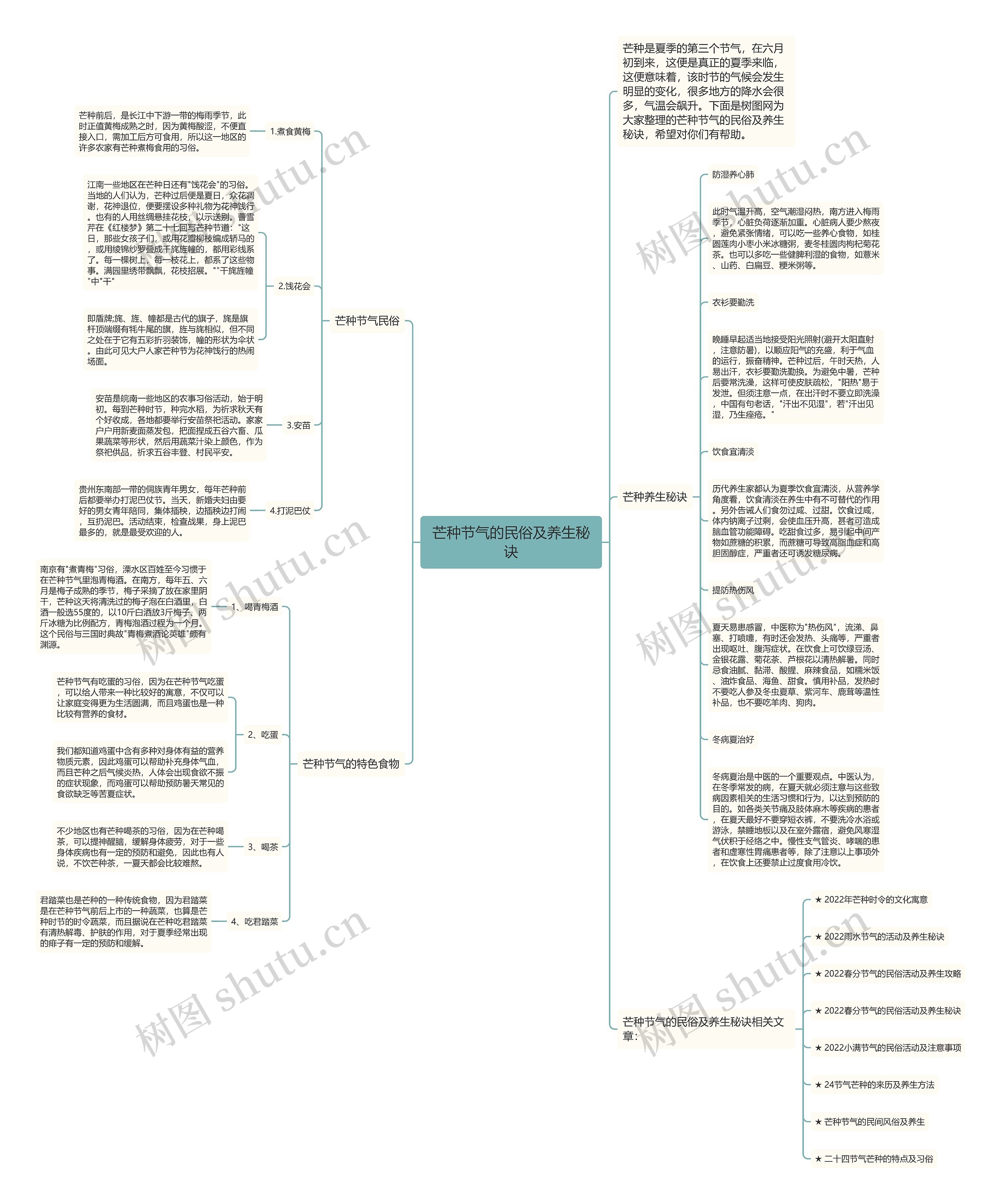 芒种节气的民俗及养生秘诀思维导图