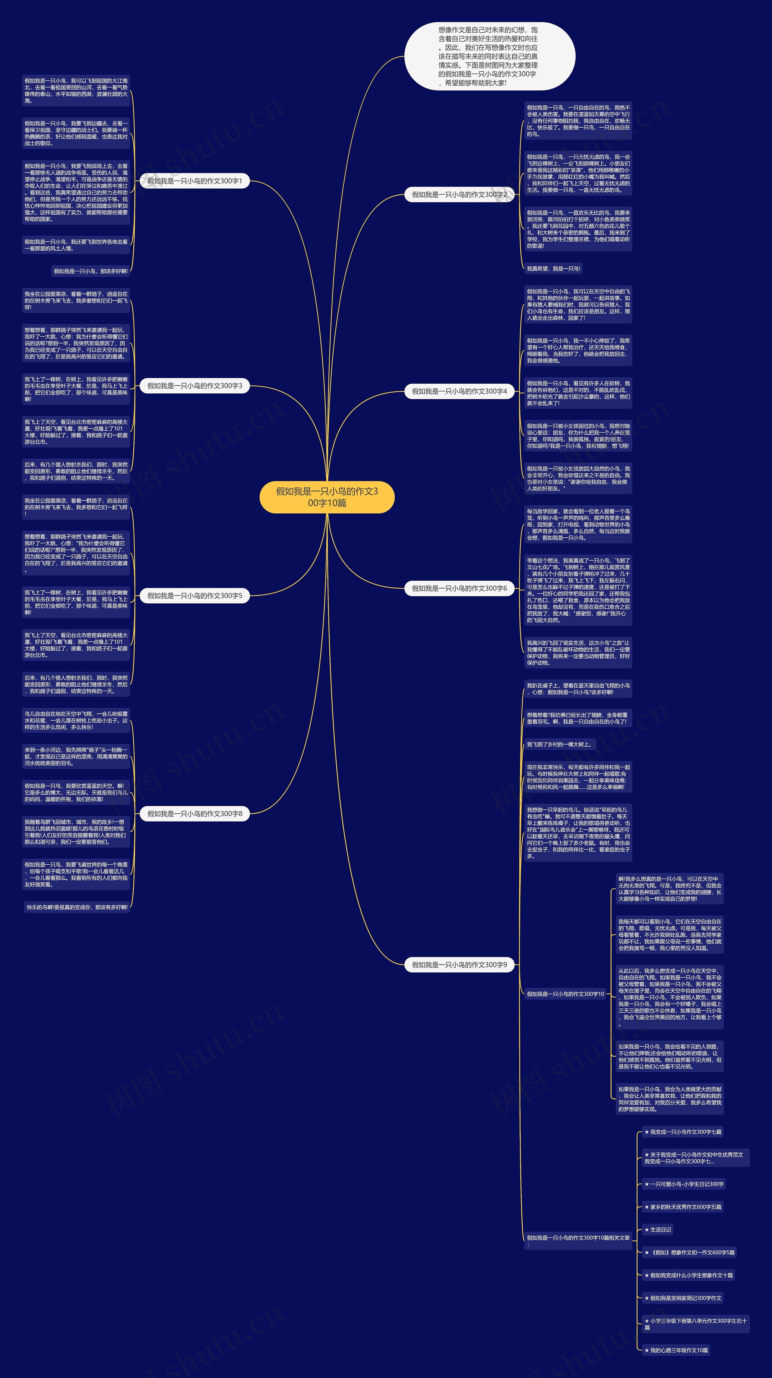 假如我是一只小鸟的作文300字10篇思维导图