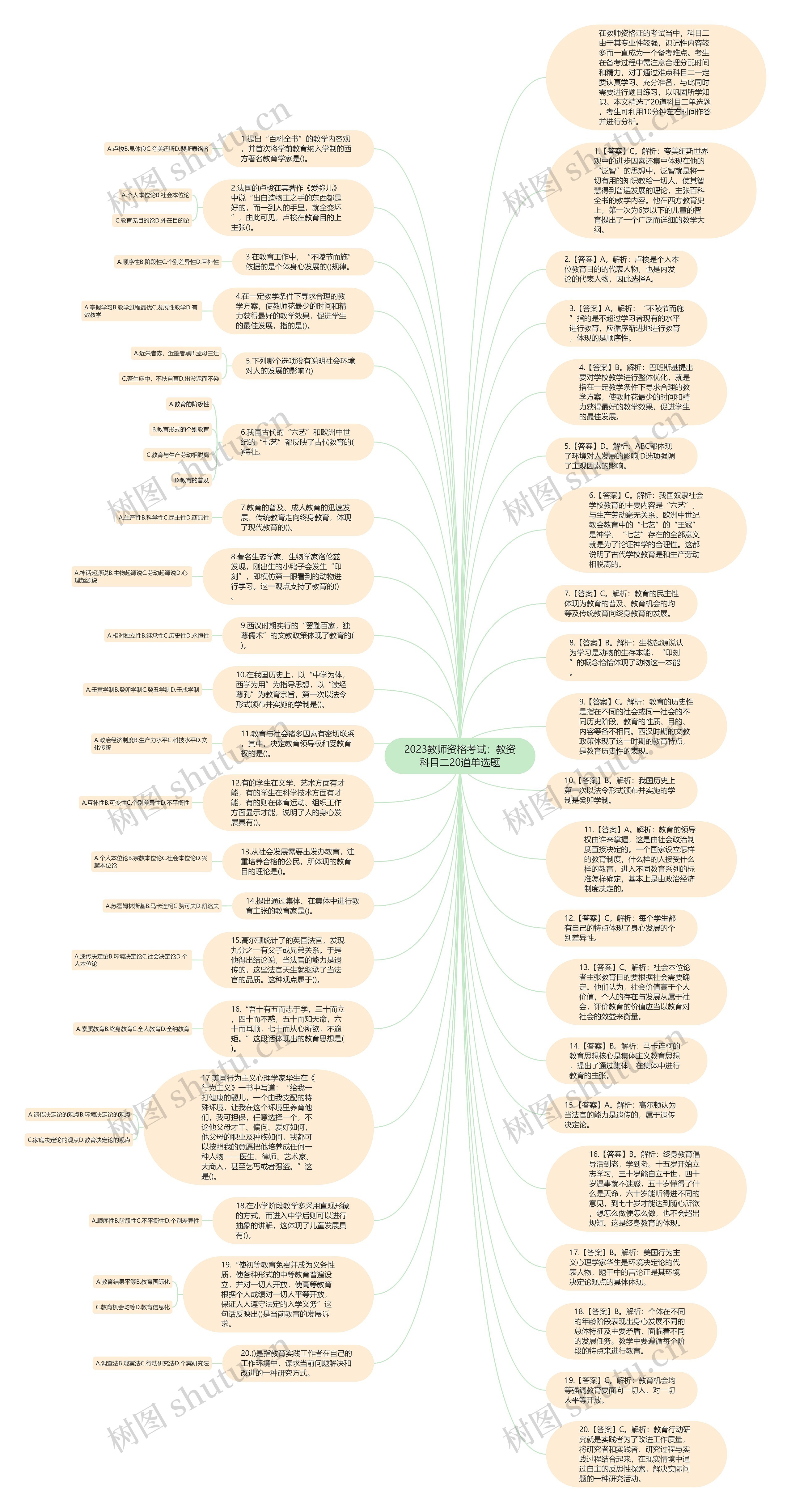 2023教师资格考试：教资科目二20道单选题思维导图