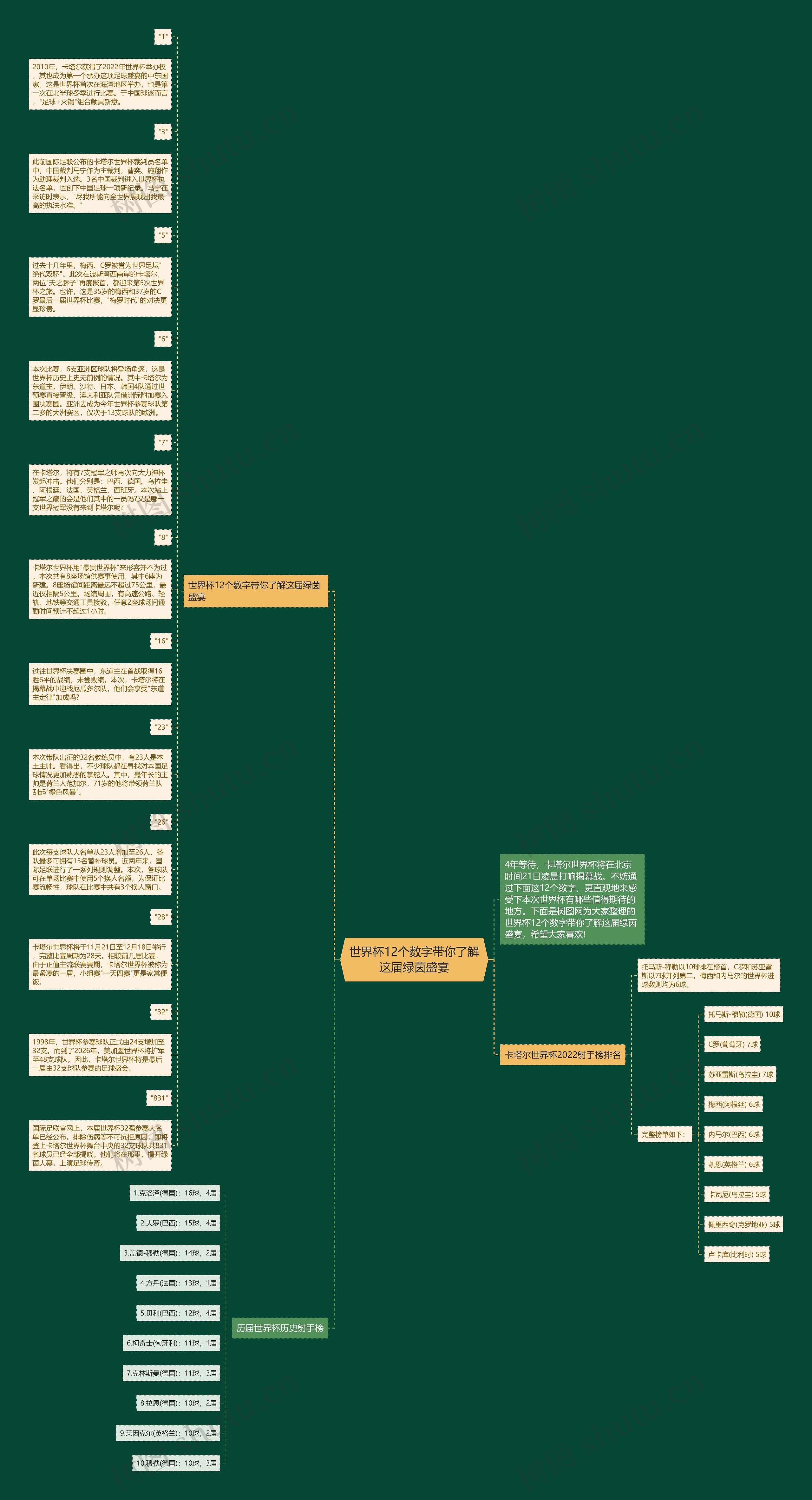 世界杯12个数字带你了解这届绿茵盛宴思维导图