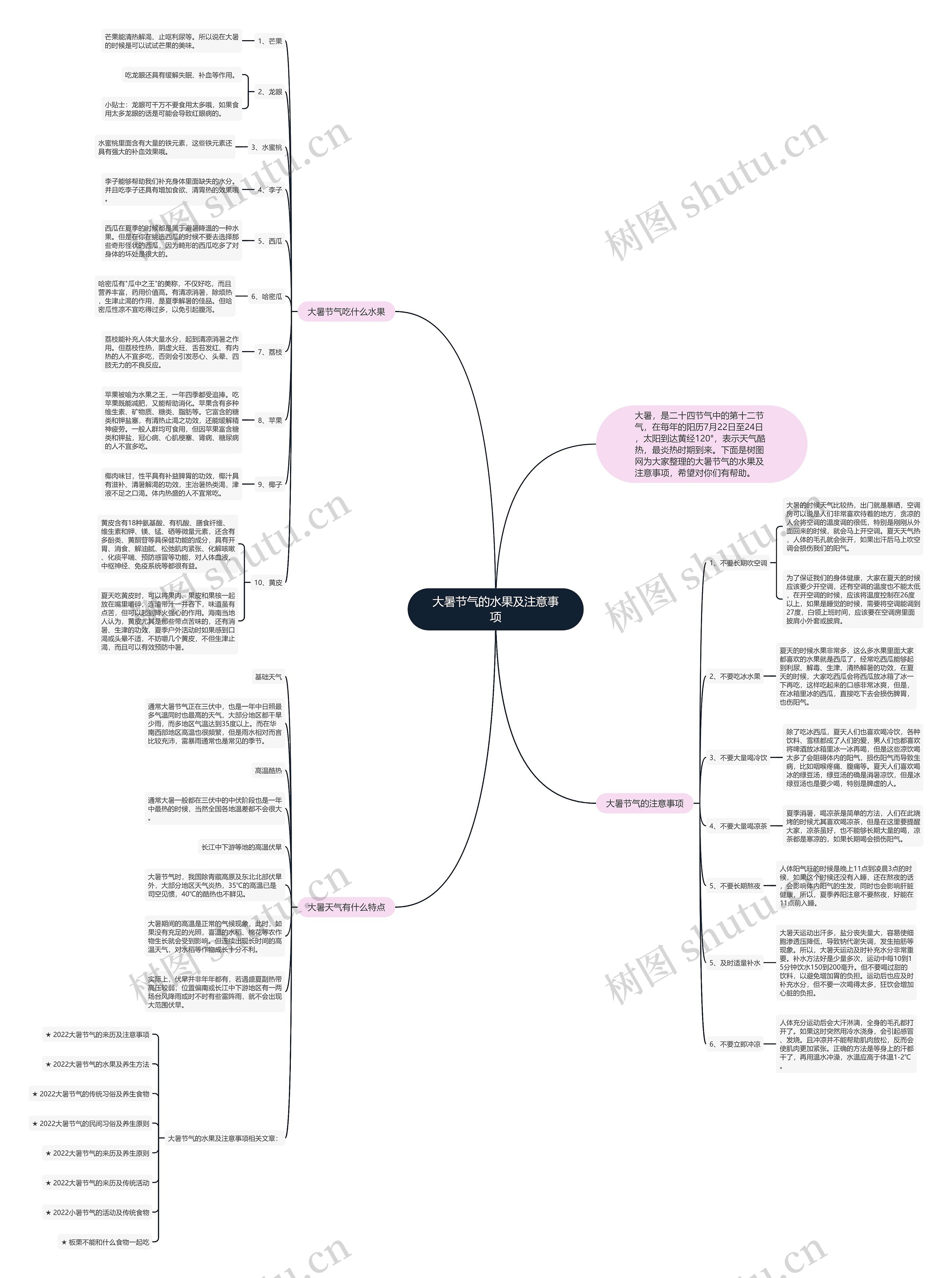 大暑节气的水果及注意事项思维导图