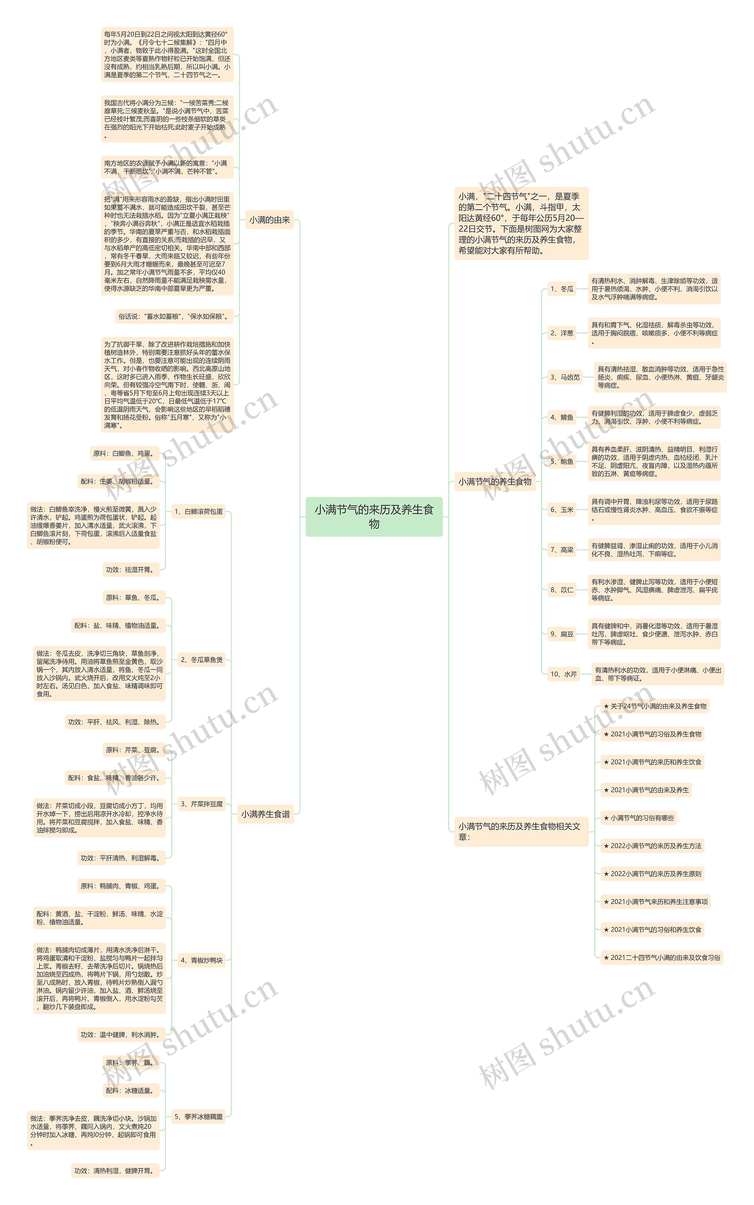 小满节气的来历及养生食物思维导图