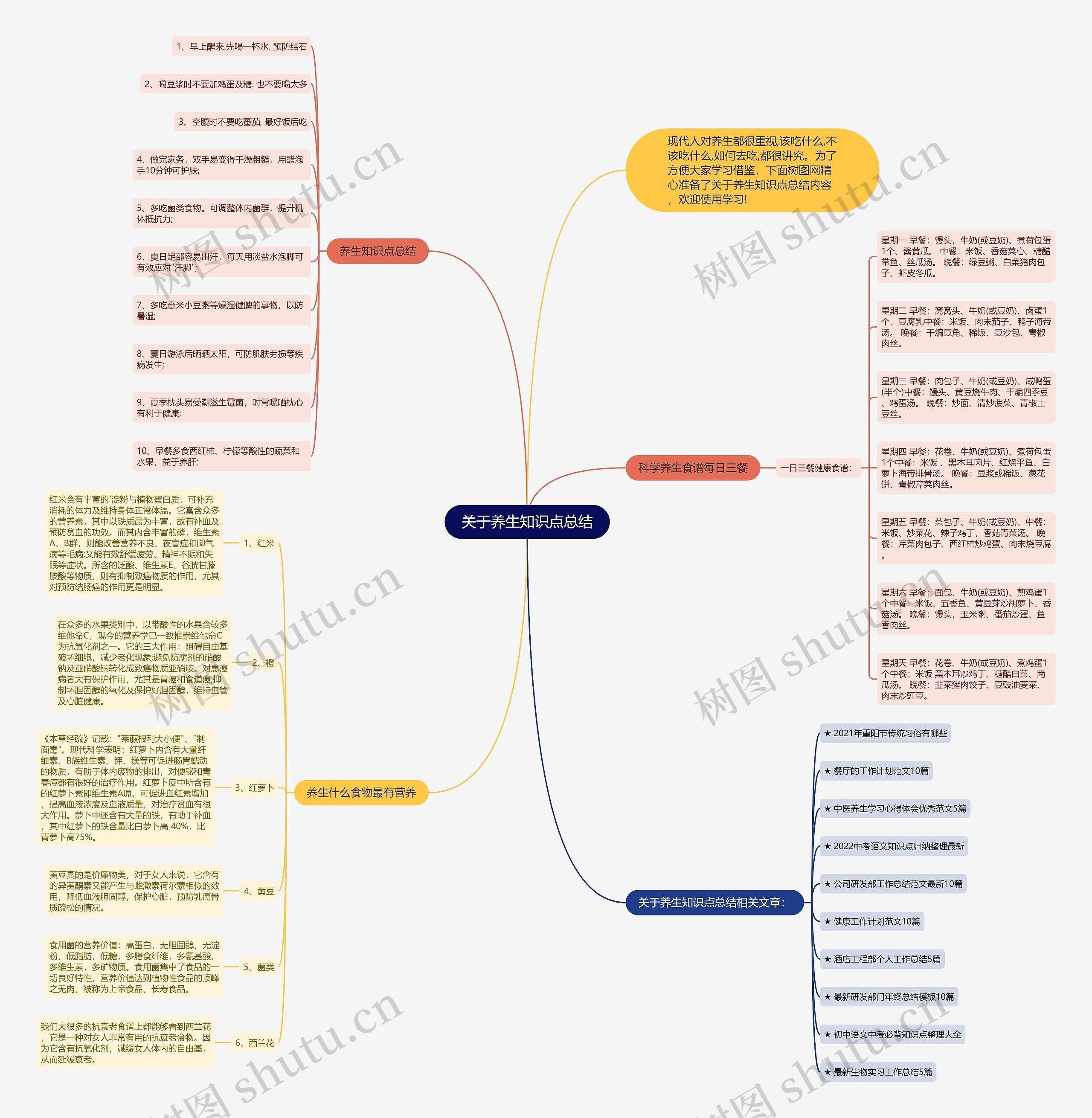 关于养生知识点总结思维导图