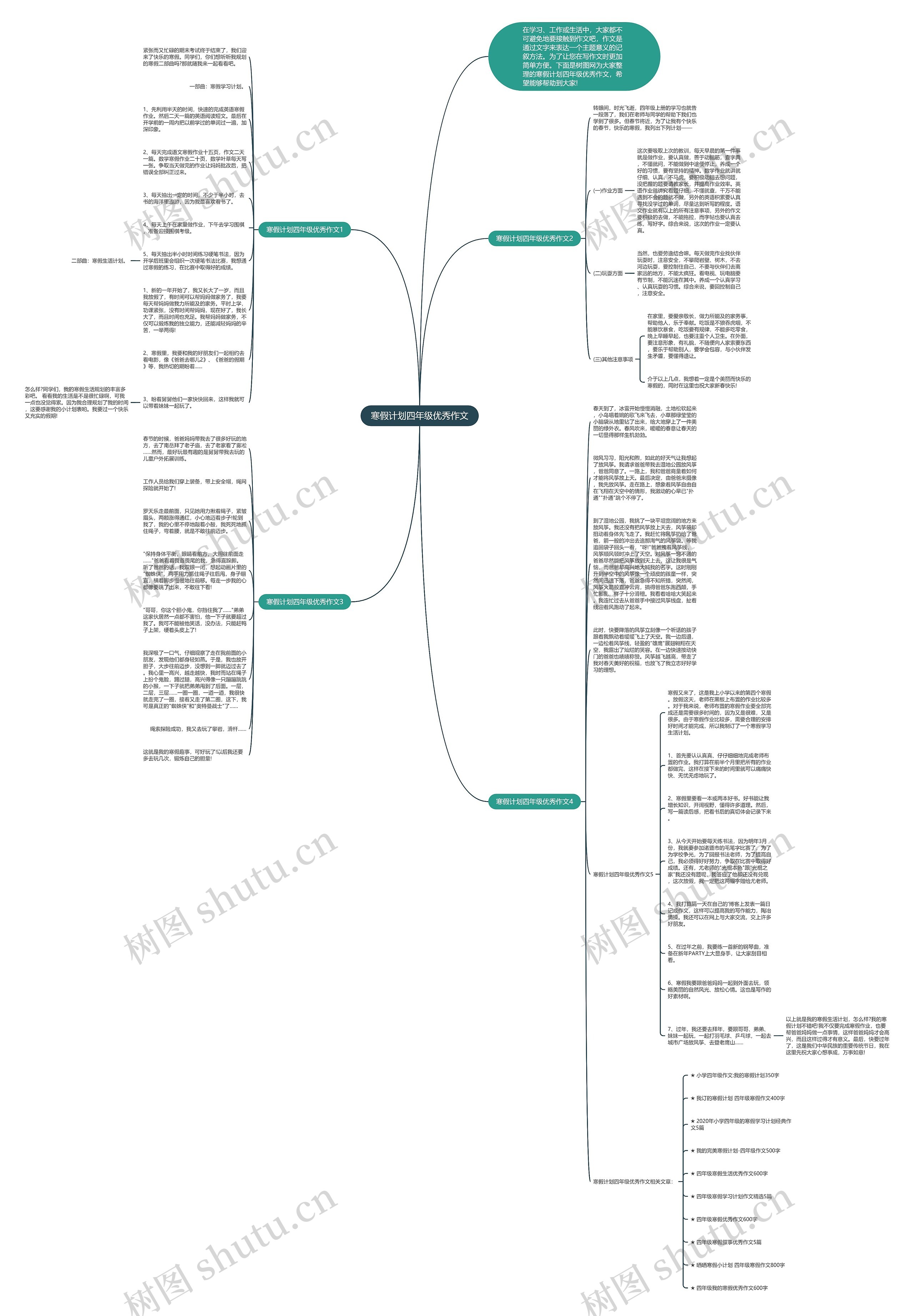 寒假计划四年级优秀作文思维导图