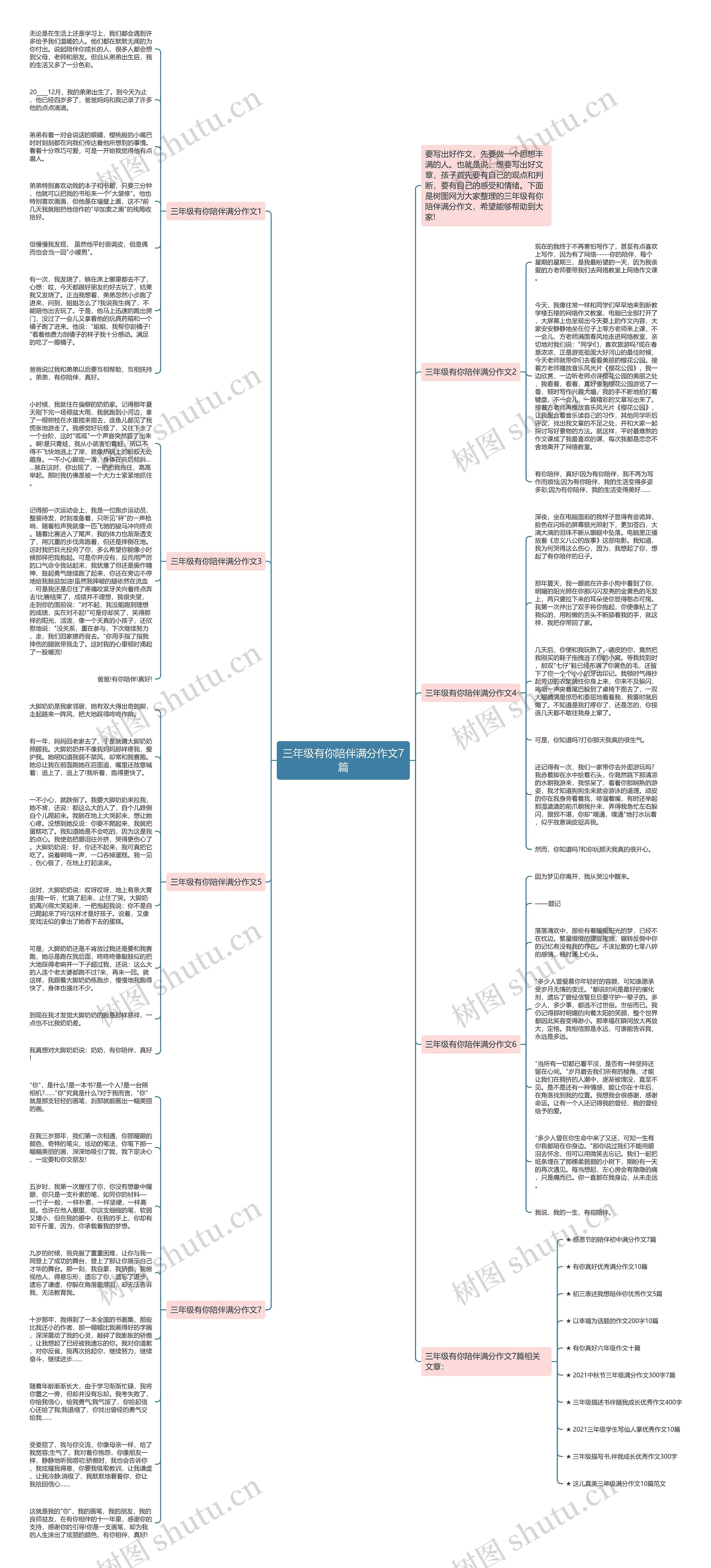 三年级有你陪伴满分作文7篇思维导图