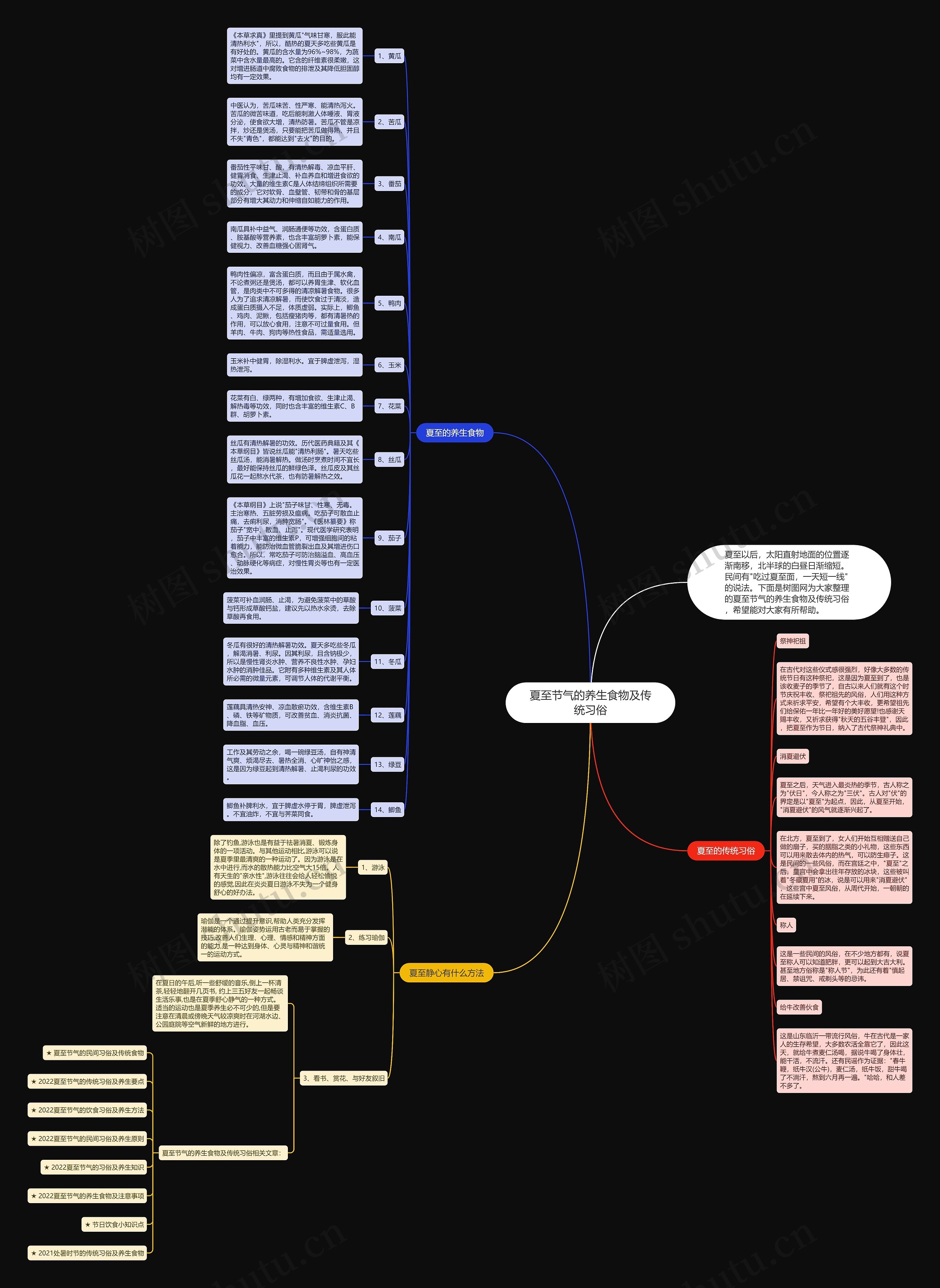 夏至节气的养生食物及传统习俗思维导图