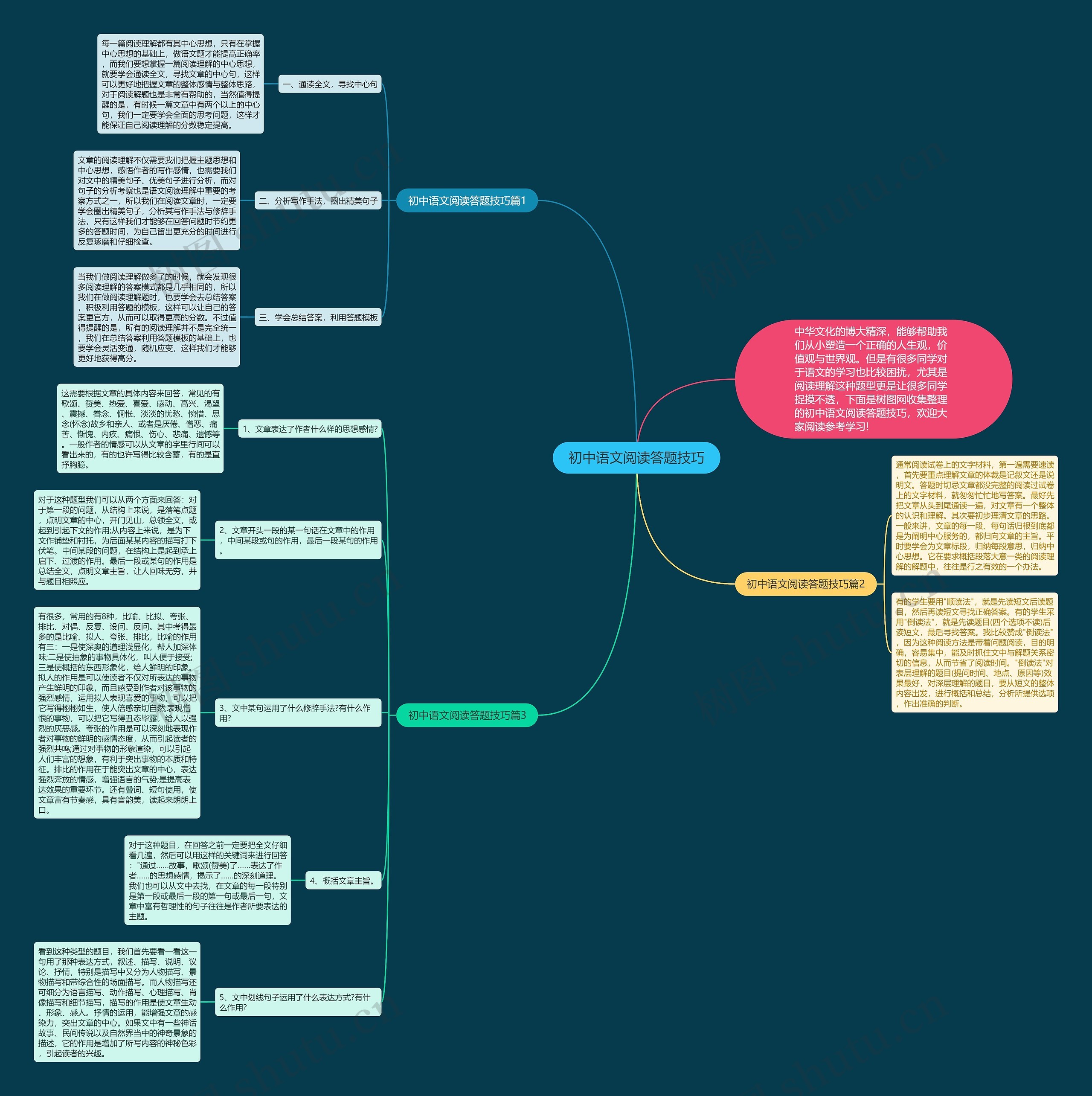 初中语文阅读答题技巧思维导图