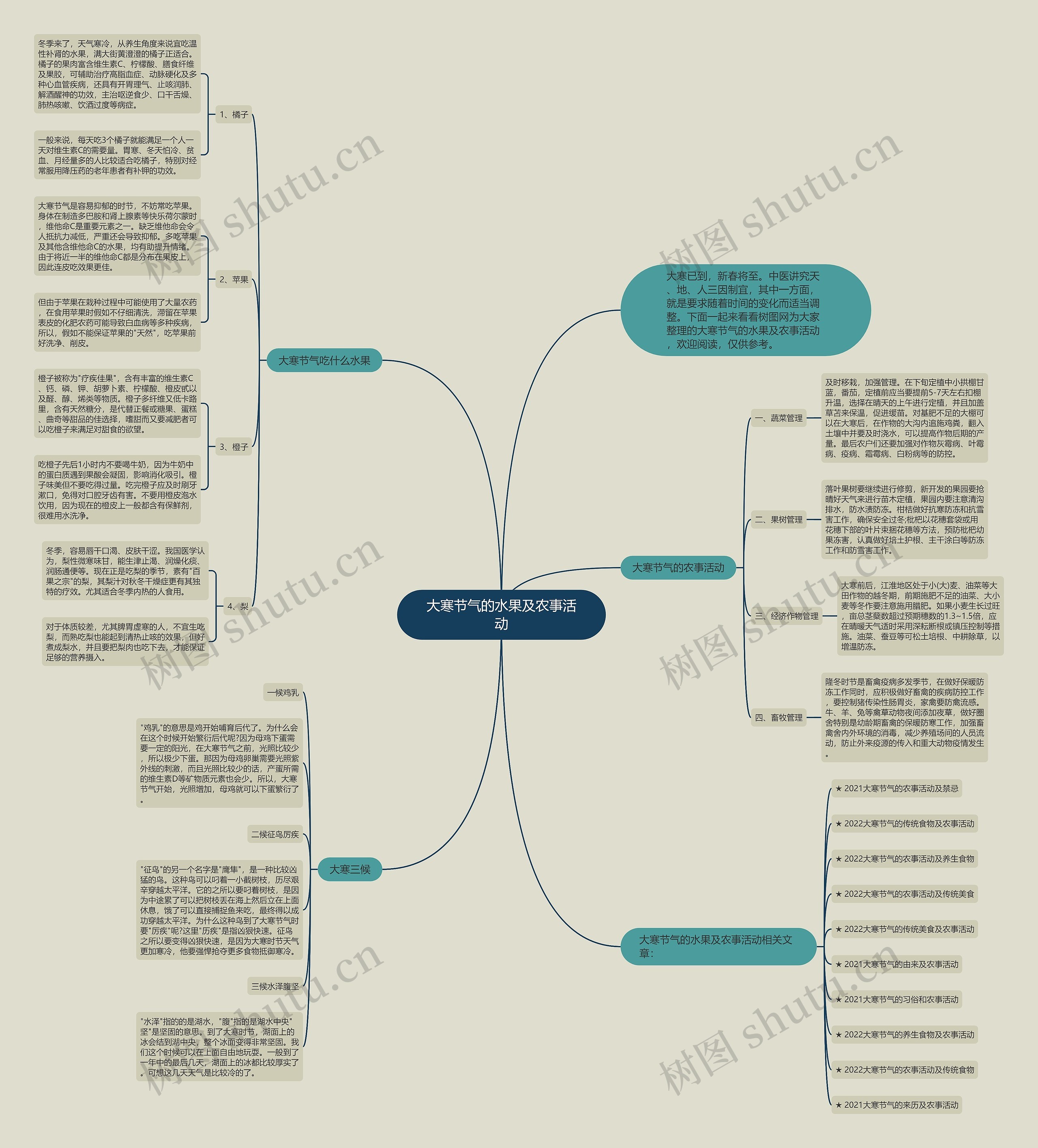 大寒节气的水果及农事活动思维导图