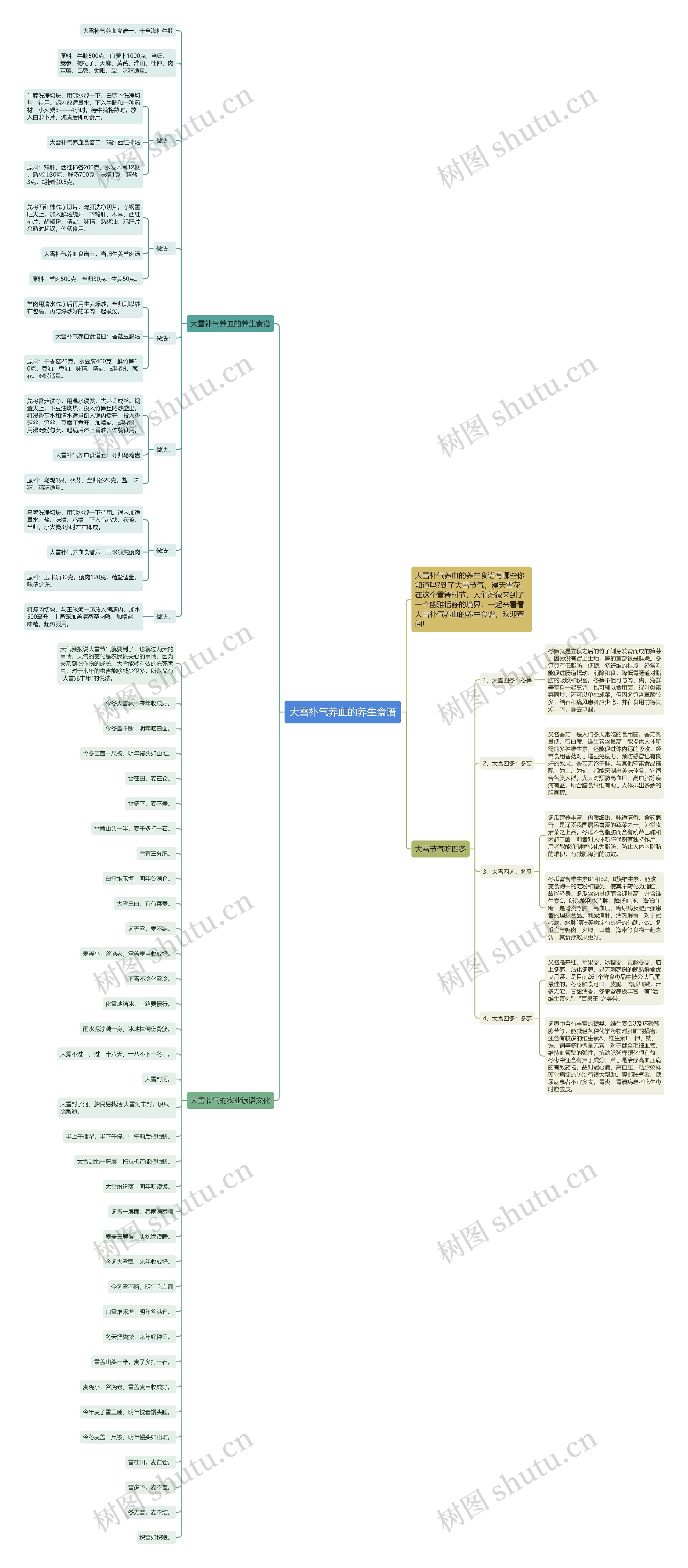 大雪补气养血的养生食谱思维导图