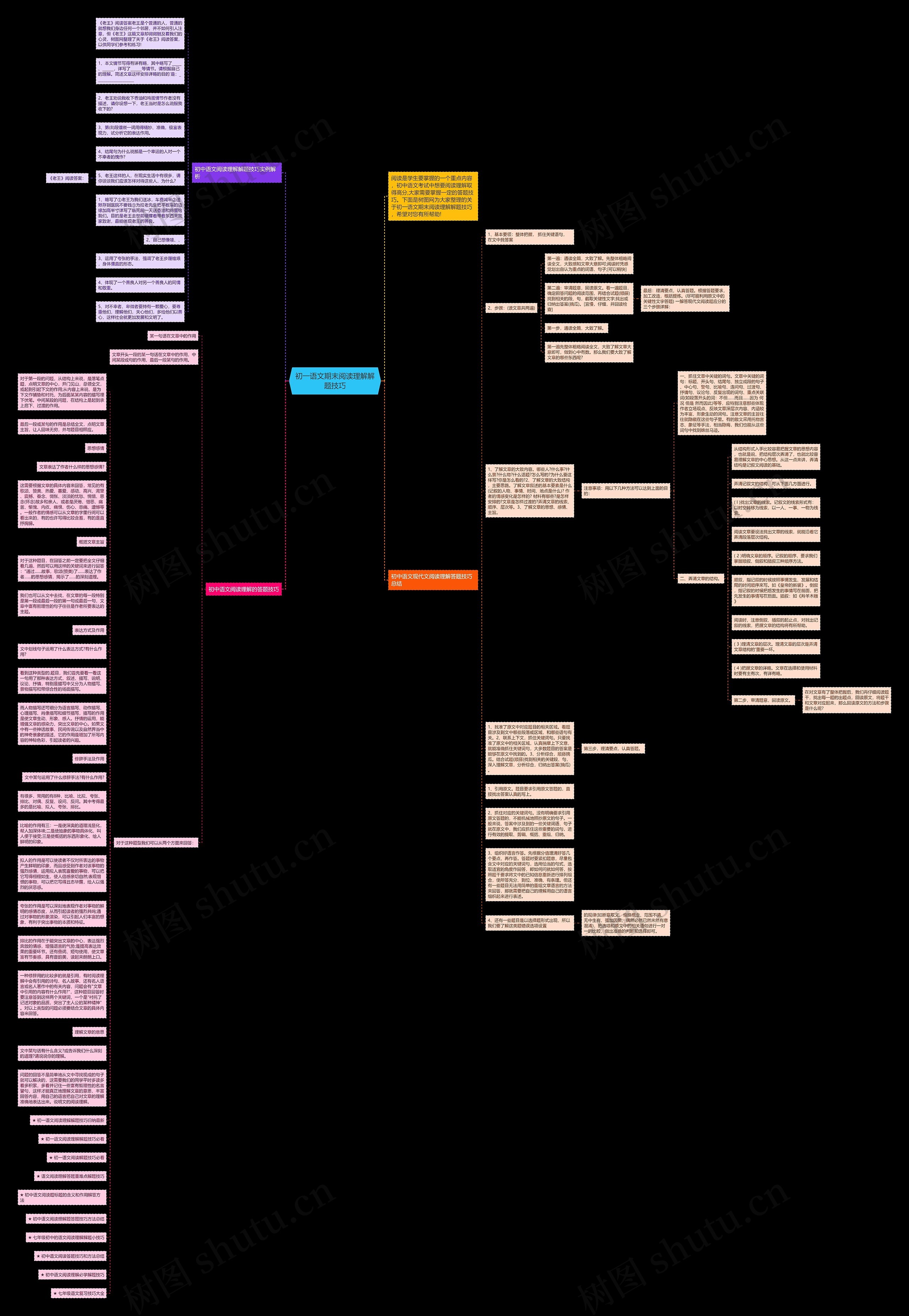 初一语文期末阅读理解解题技巧思维导图