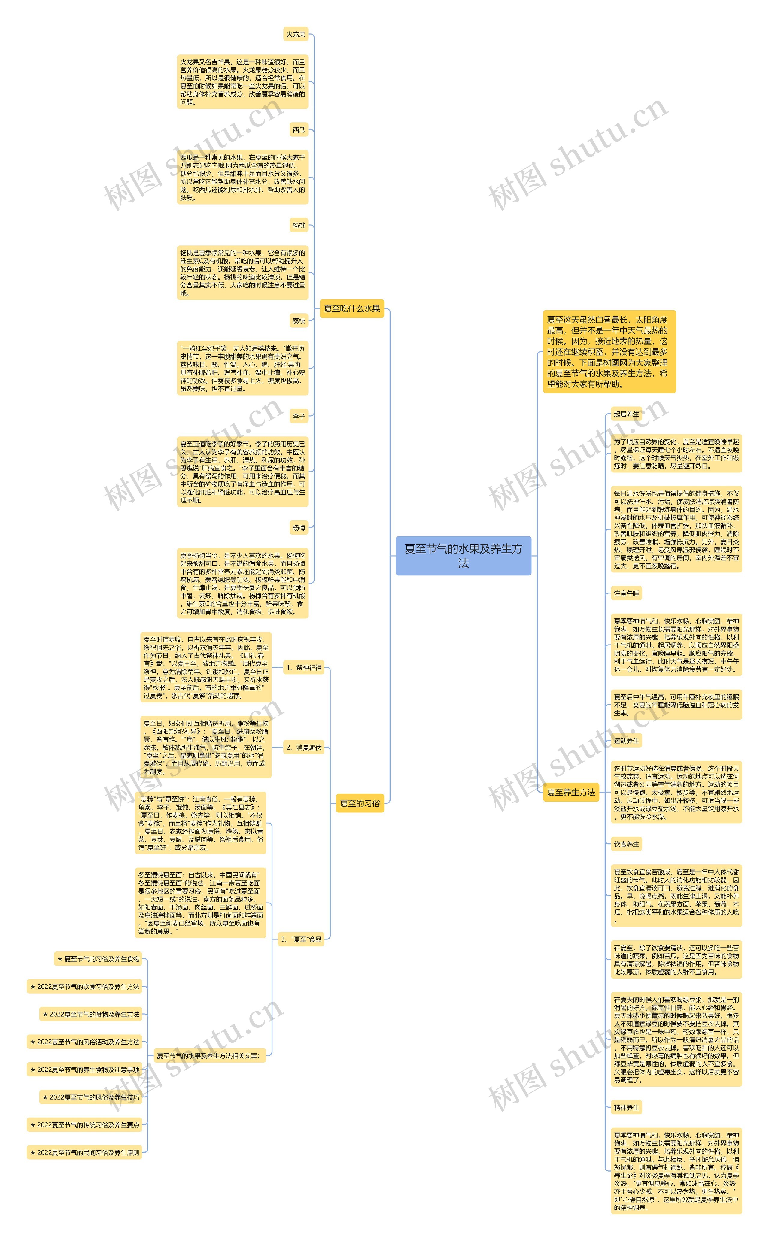 夏至节气的水果及养生方法思维导图