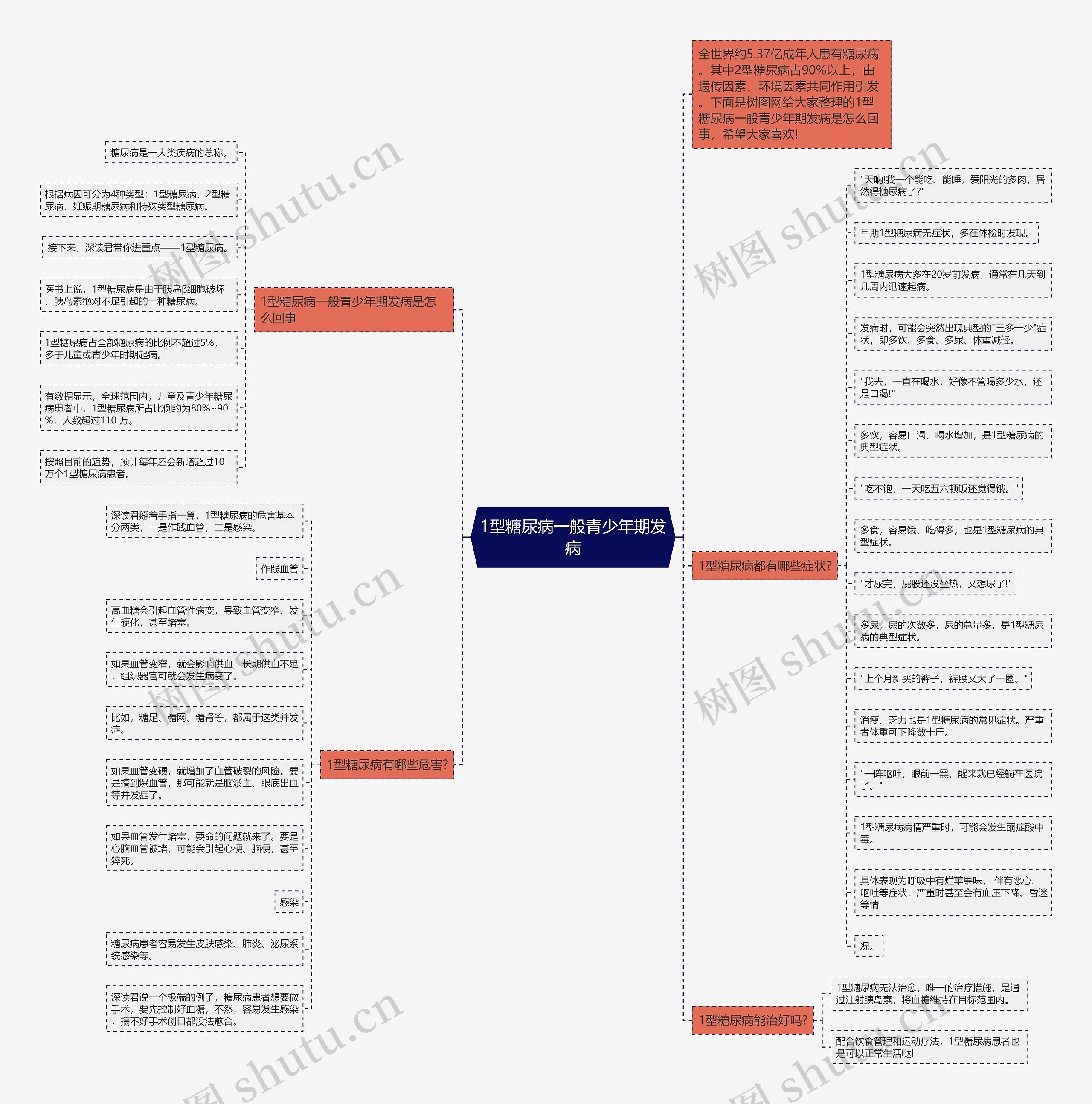 1型糖尿病一般青少年期发病思维导图